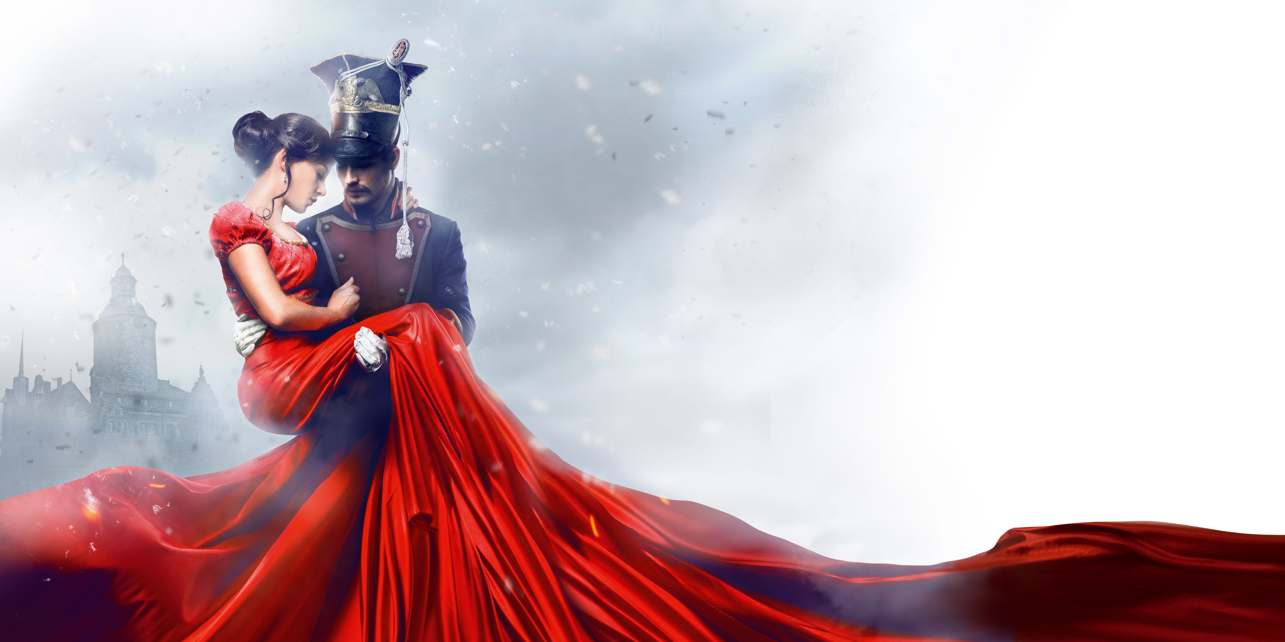 The Ballad of Uhlans: Man in uniform carrying a woman in red dress HD Wallpaper