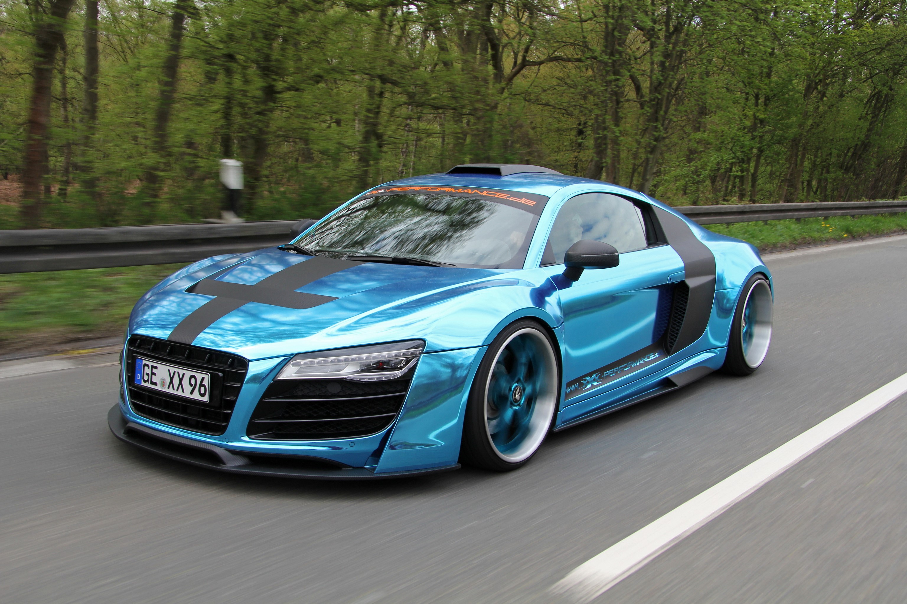 Audi R8 V10 with black stripe on road HD Wallpaper