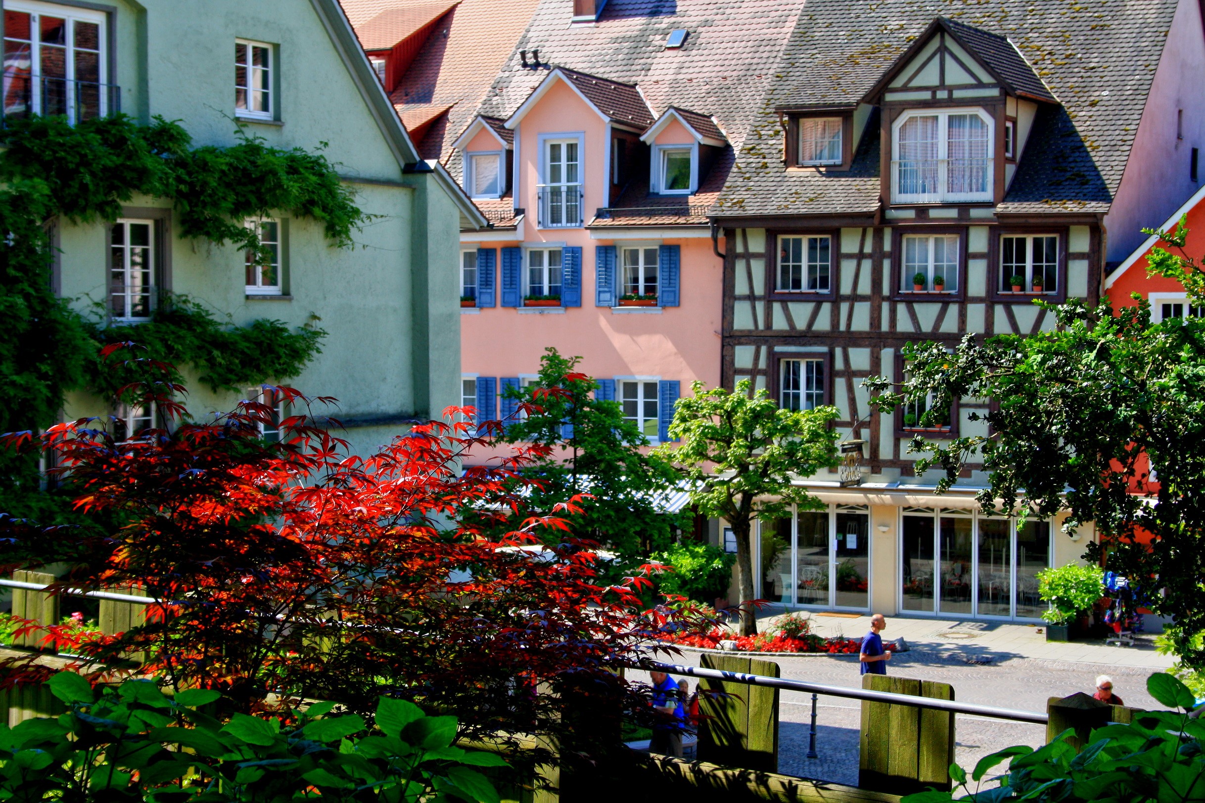 Meersburg, Germany colorful houses and trees HD Wallpaper