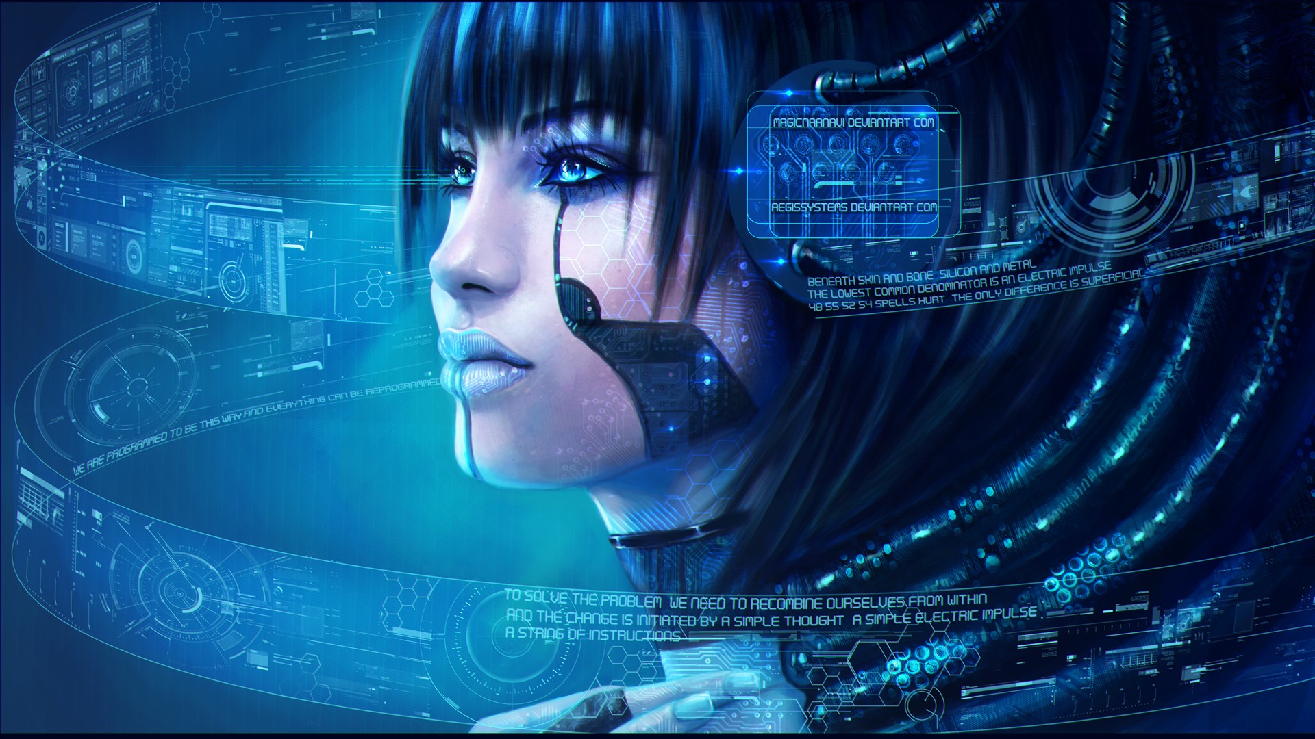 Cybernetic woman with futuristic HUD HD Wallpaper