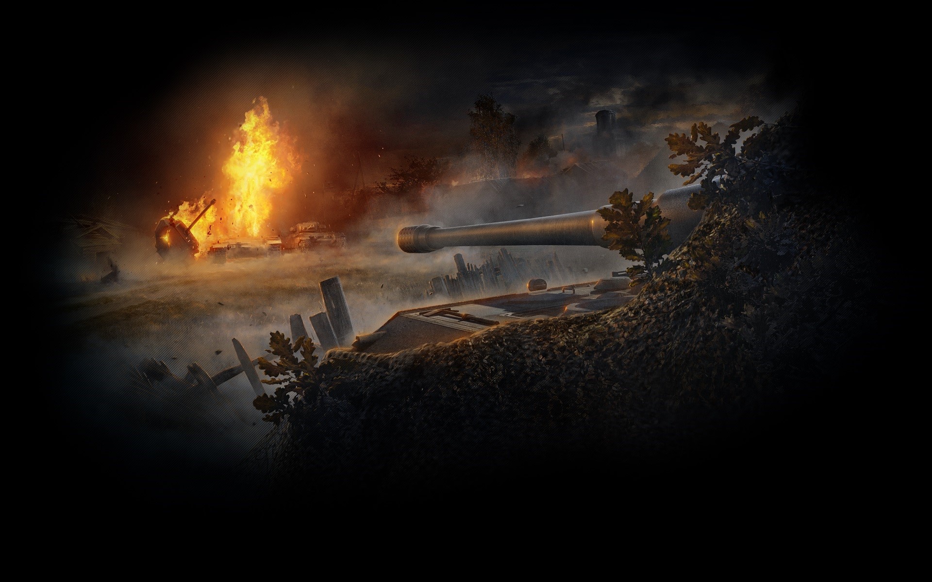 World of Tanks battle scene with burning tanks HD Wallpaper