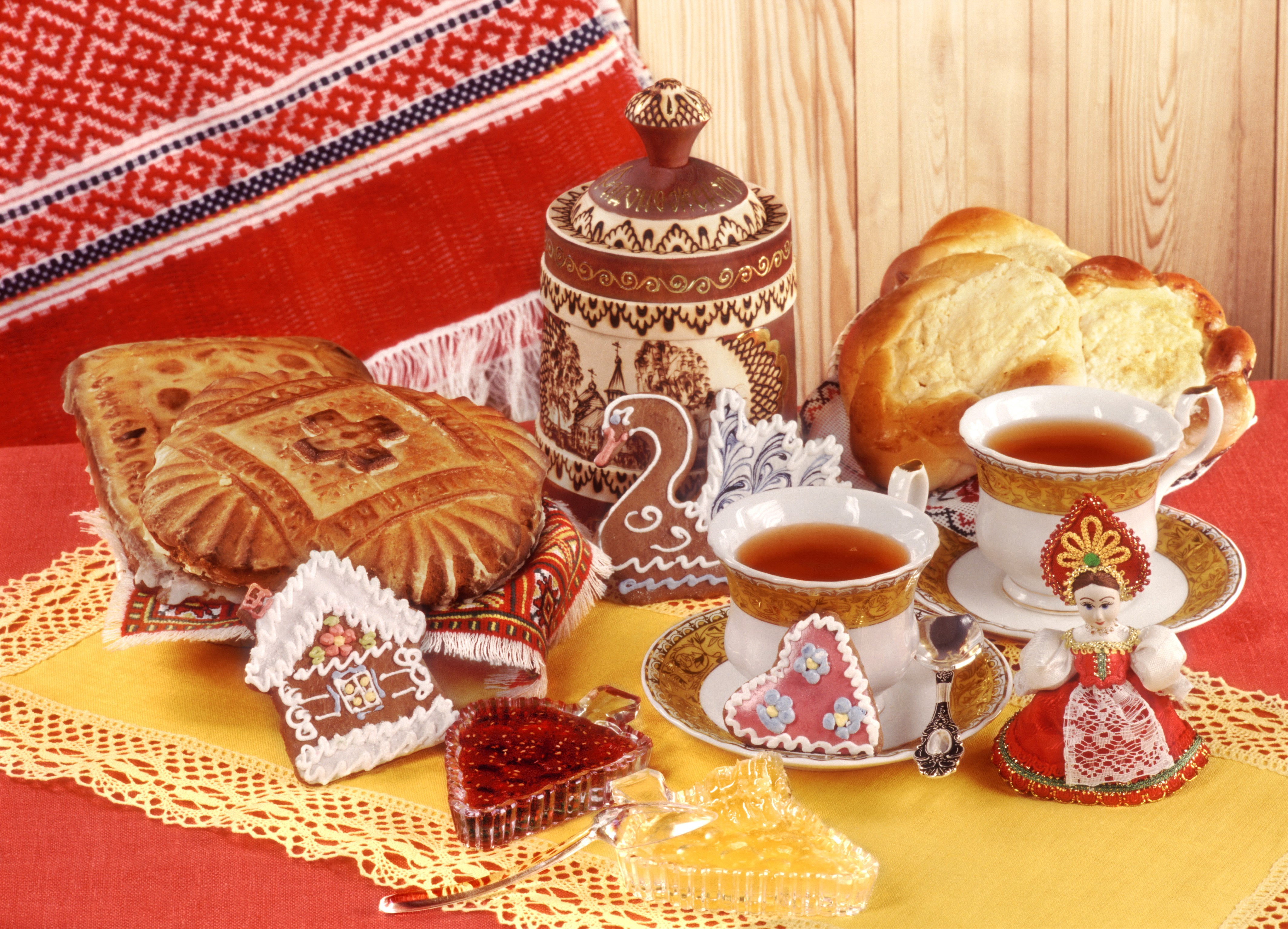 Still-life with tea and baked goods HD Wallpaper