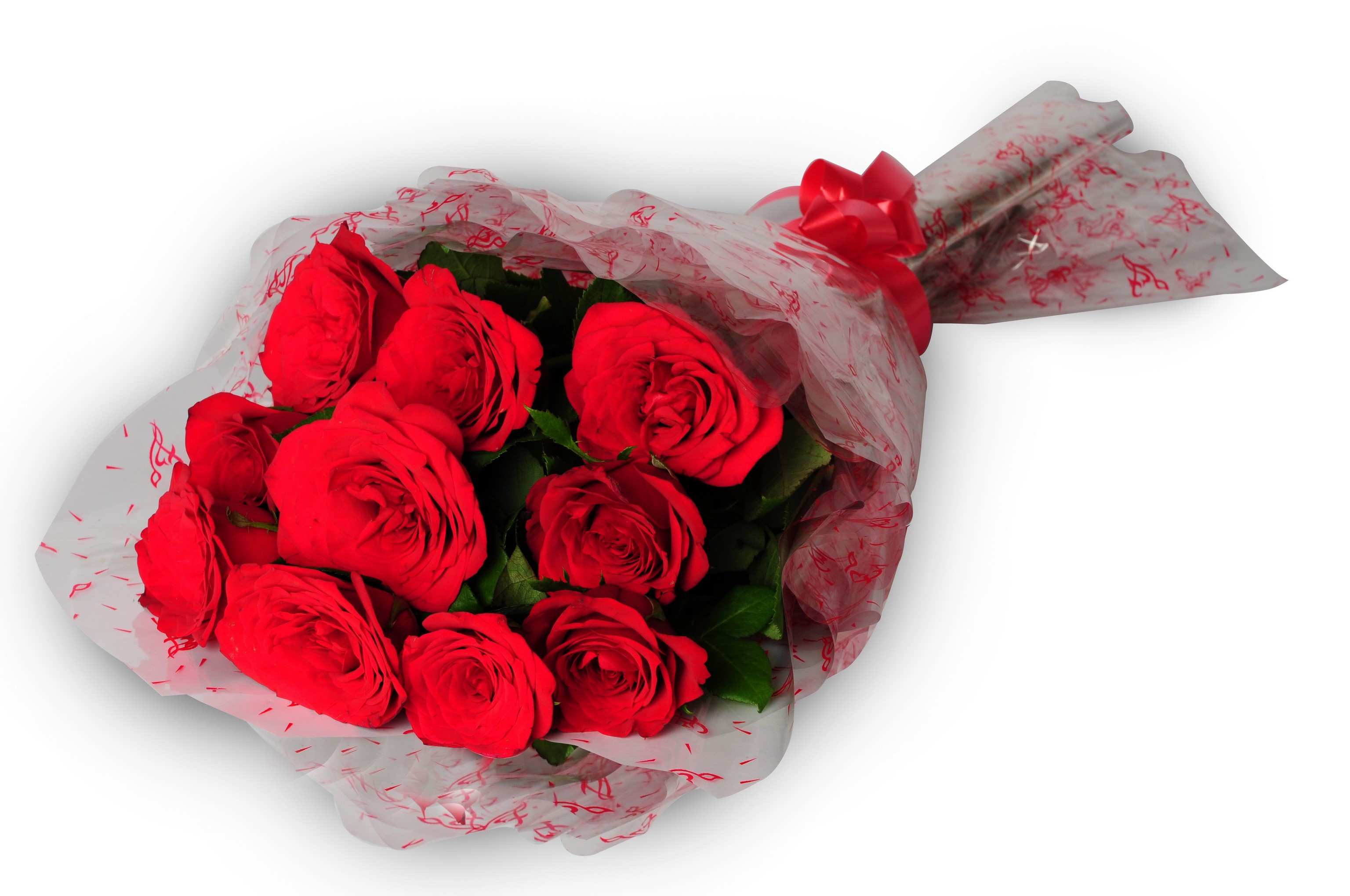 Bouquet of red roses wrapped in paper HD Wallpaper