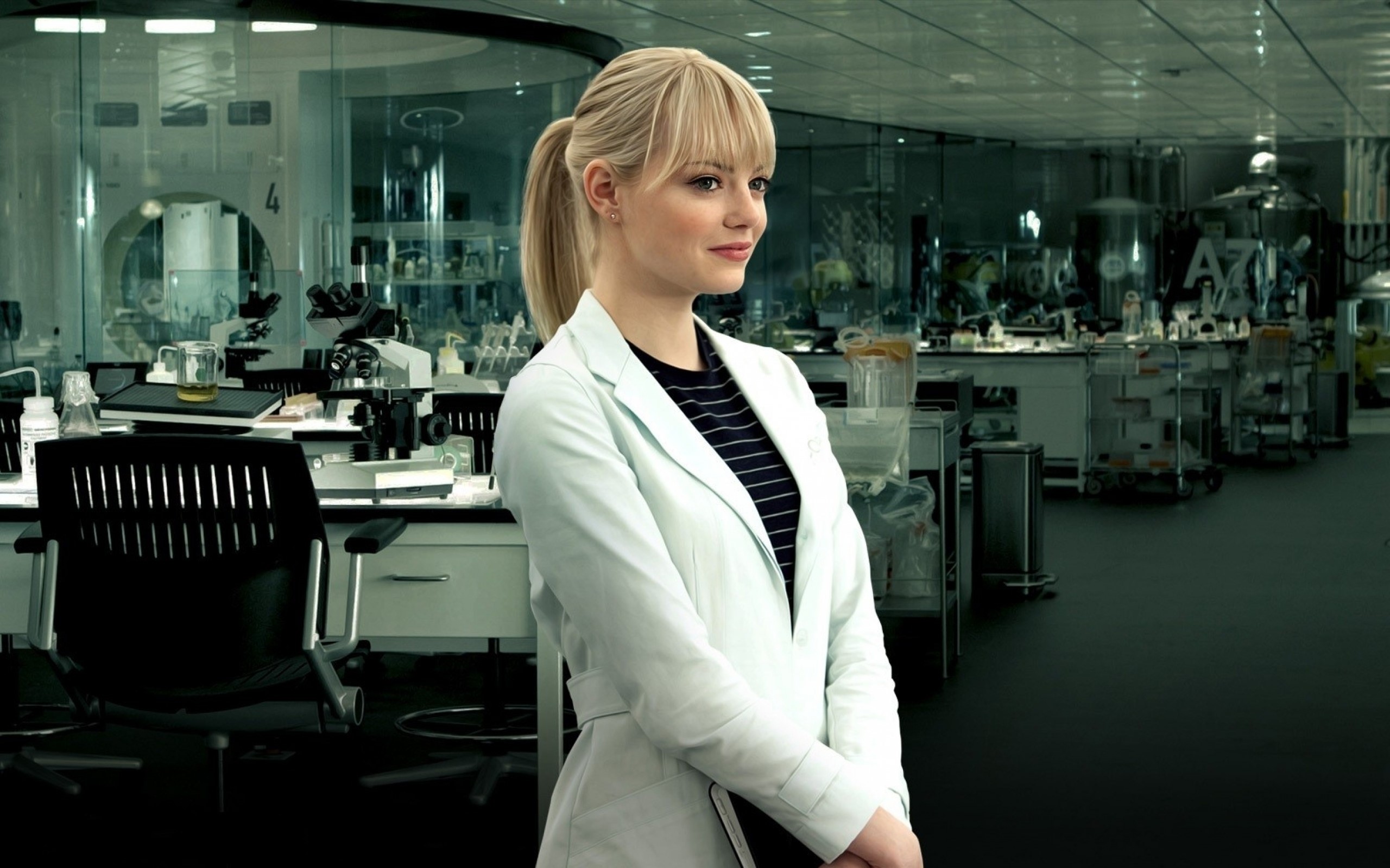 Emma Stone in a laboratory HD Wallpaper