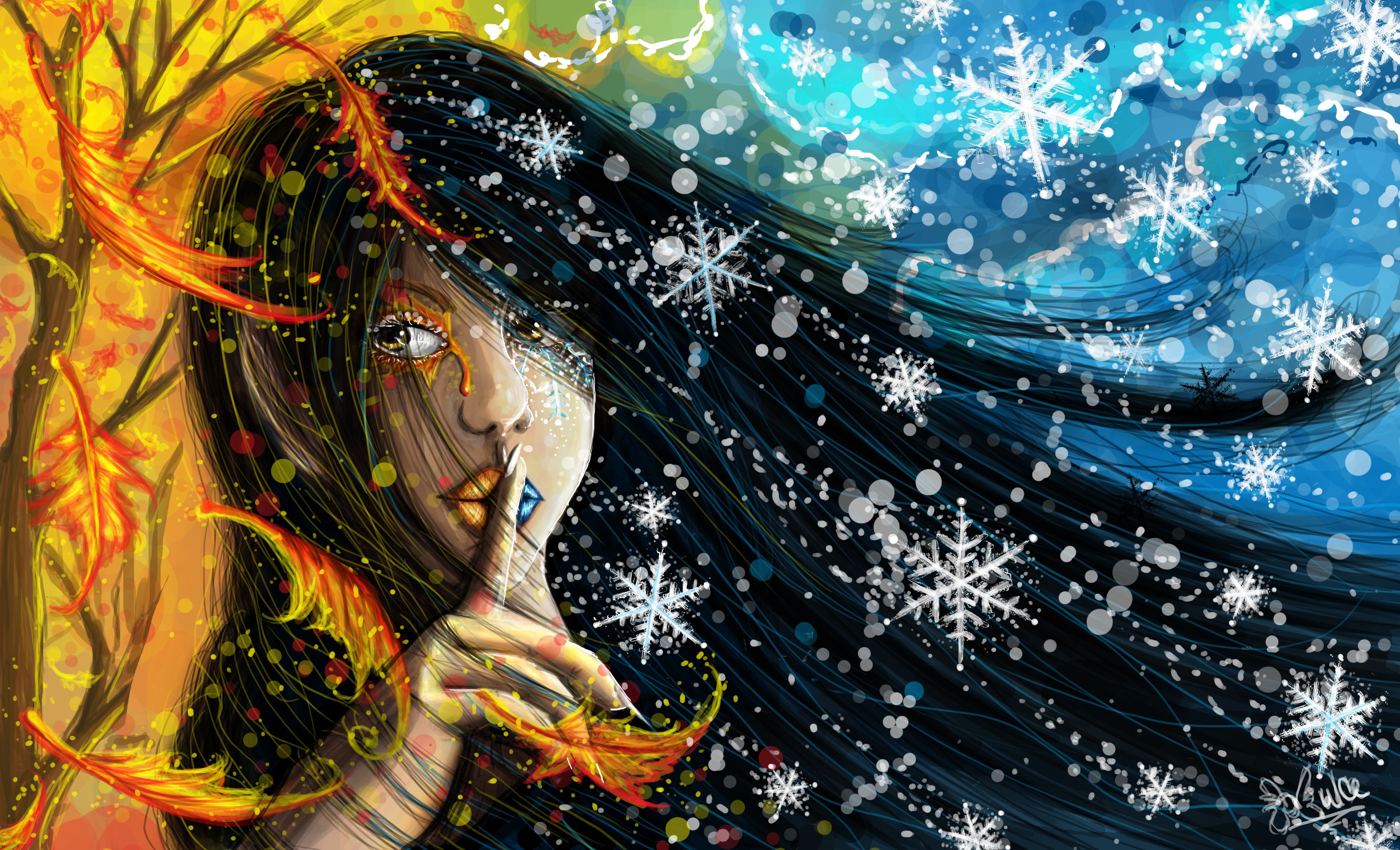 Painting of a woman representing seasons HD Wallpaper