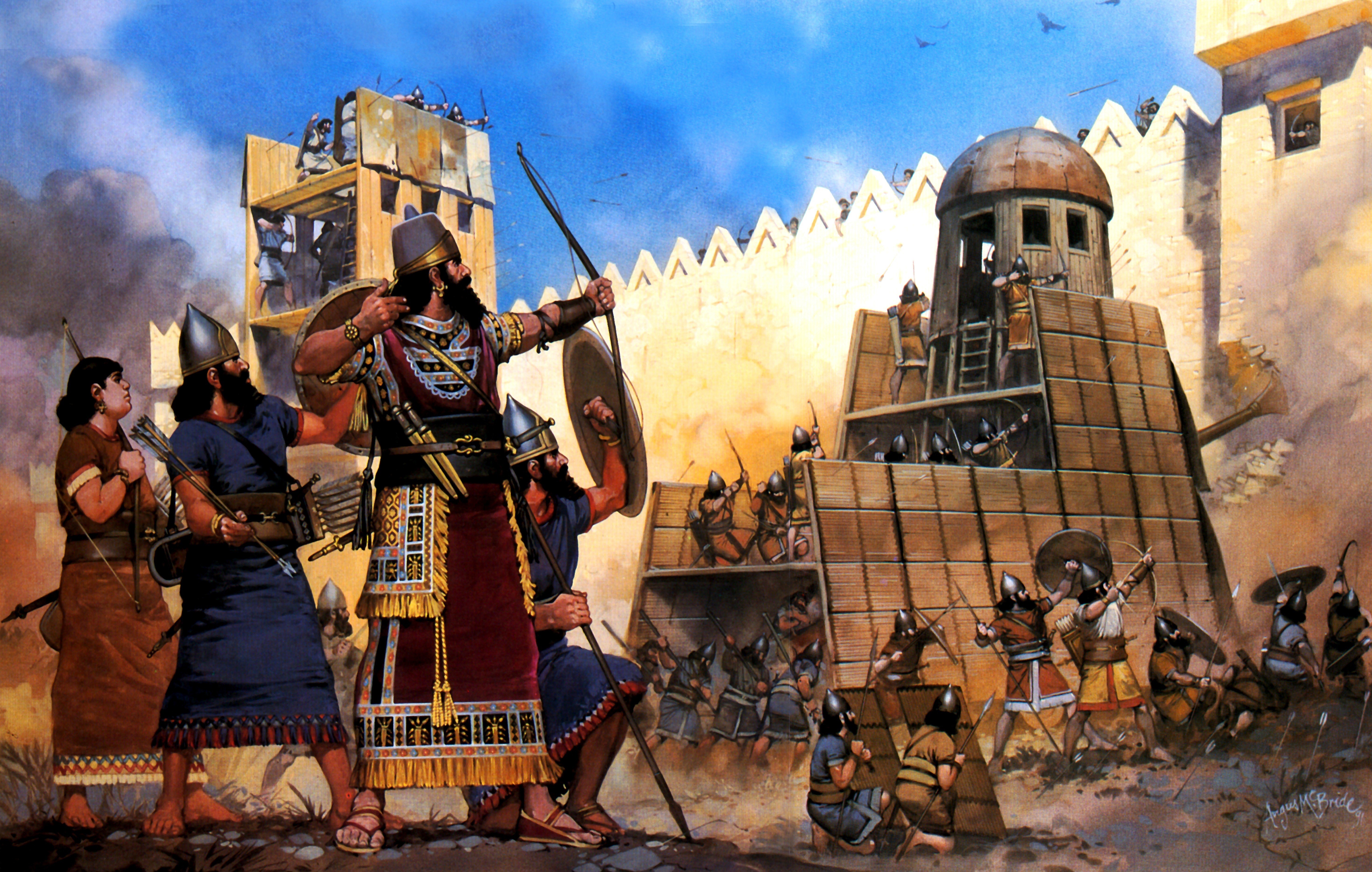 Ancient warriors in battle against a fortified city HD Wallpaper