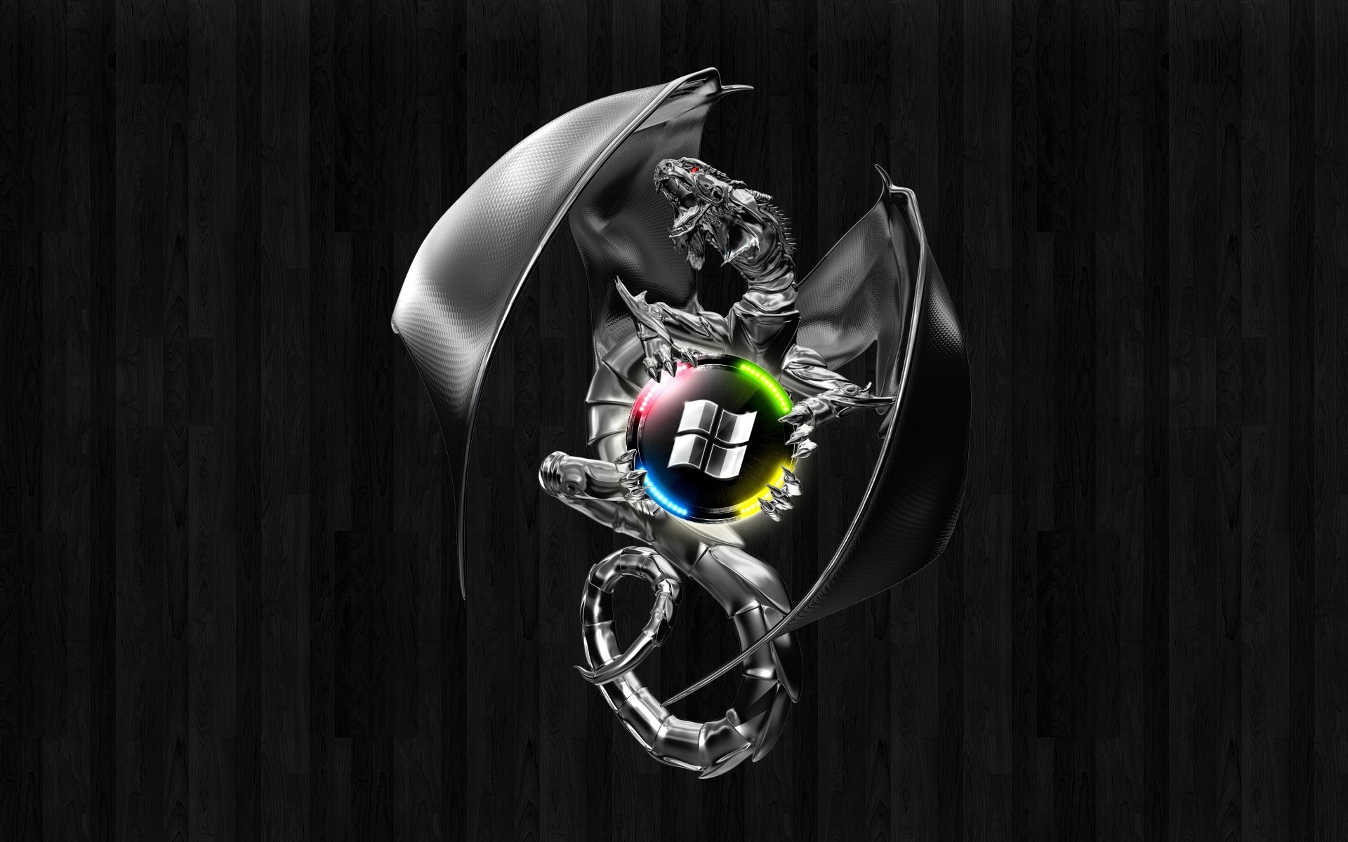 Metallic Dragon holding Windows logo sphere HD Wallpaper