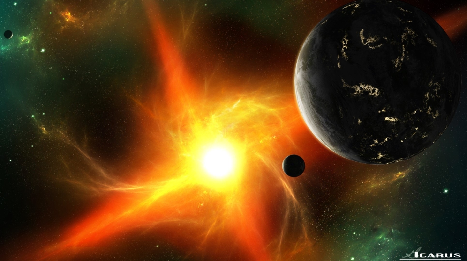 Explosion in space with planets and stars HD Wallpaper