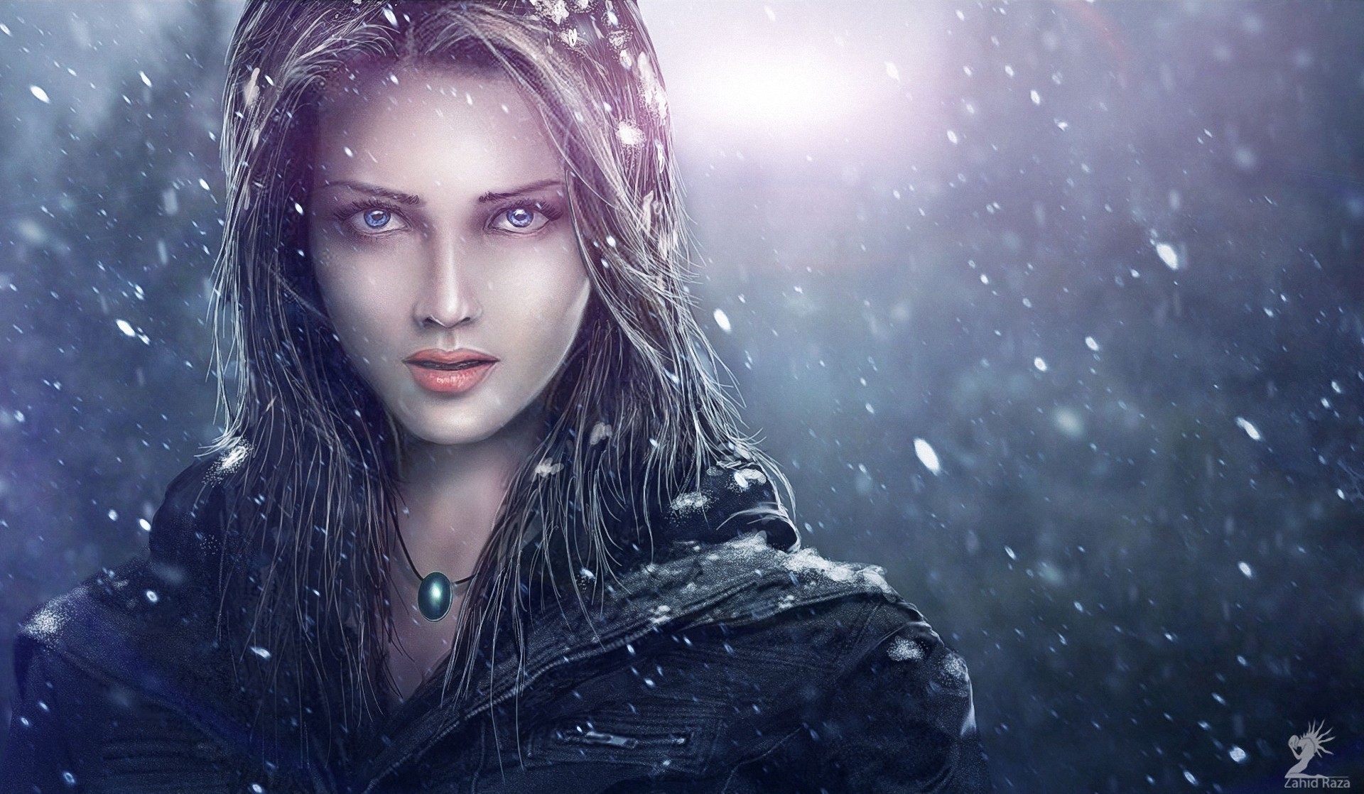 Painting of a woman in the snow HD Wallpaper