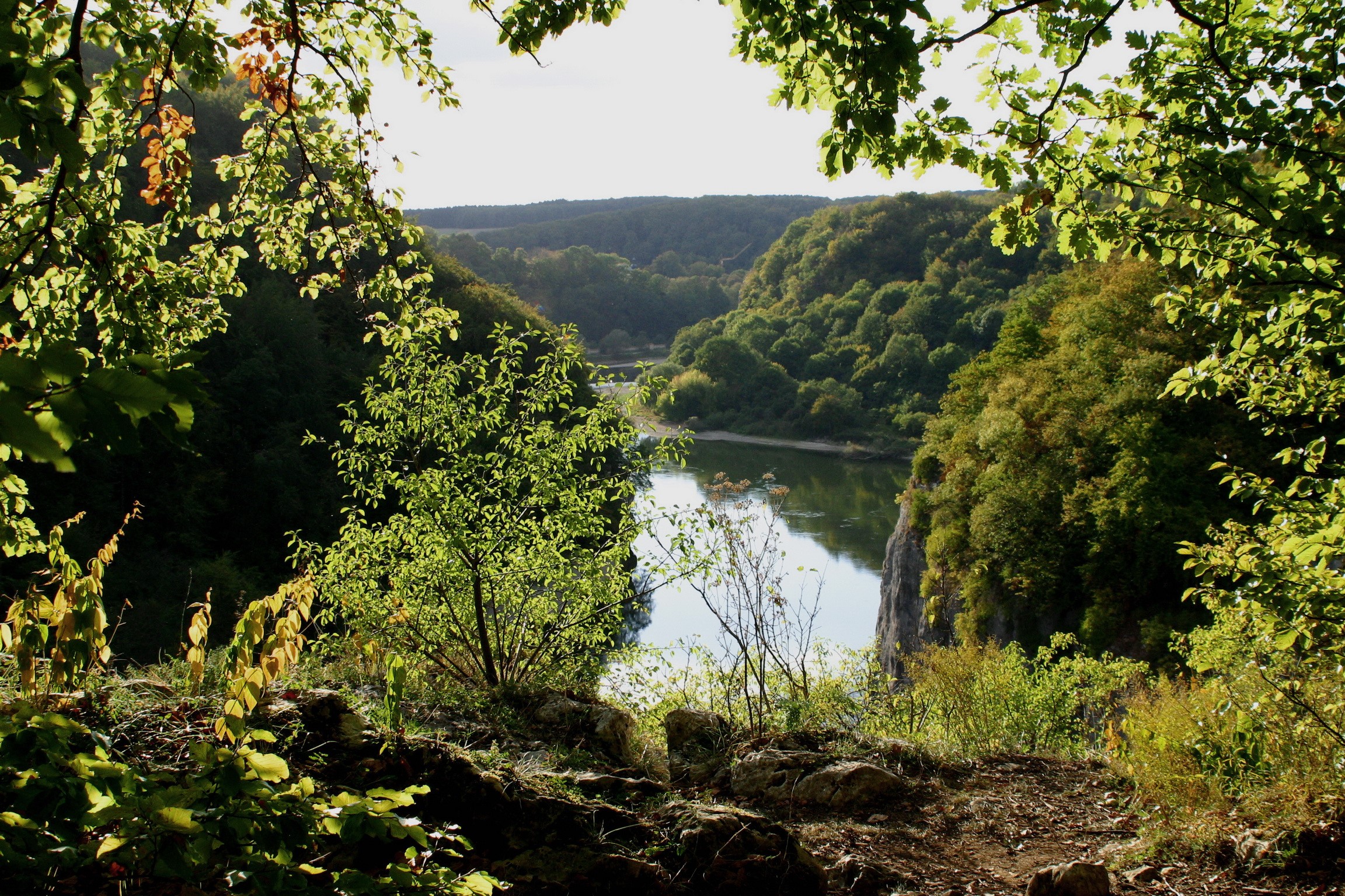 River valley with forested hills in Bavaria, Germany HD Wallpaper
