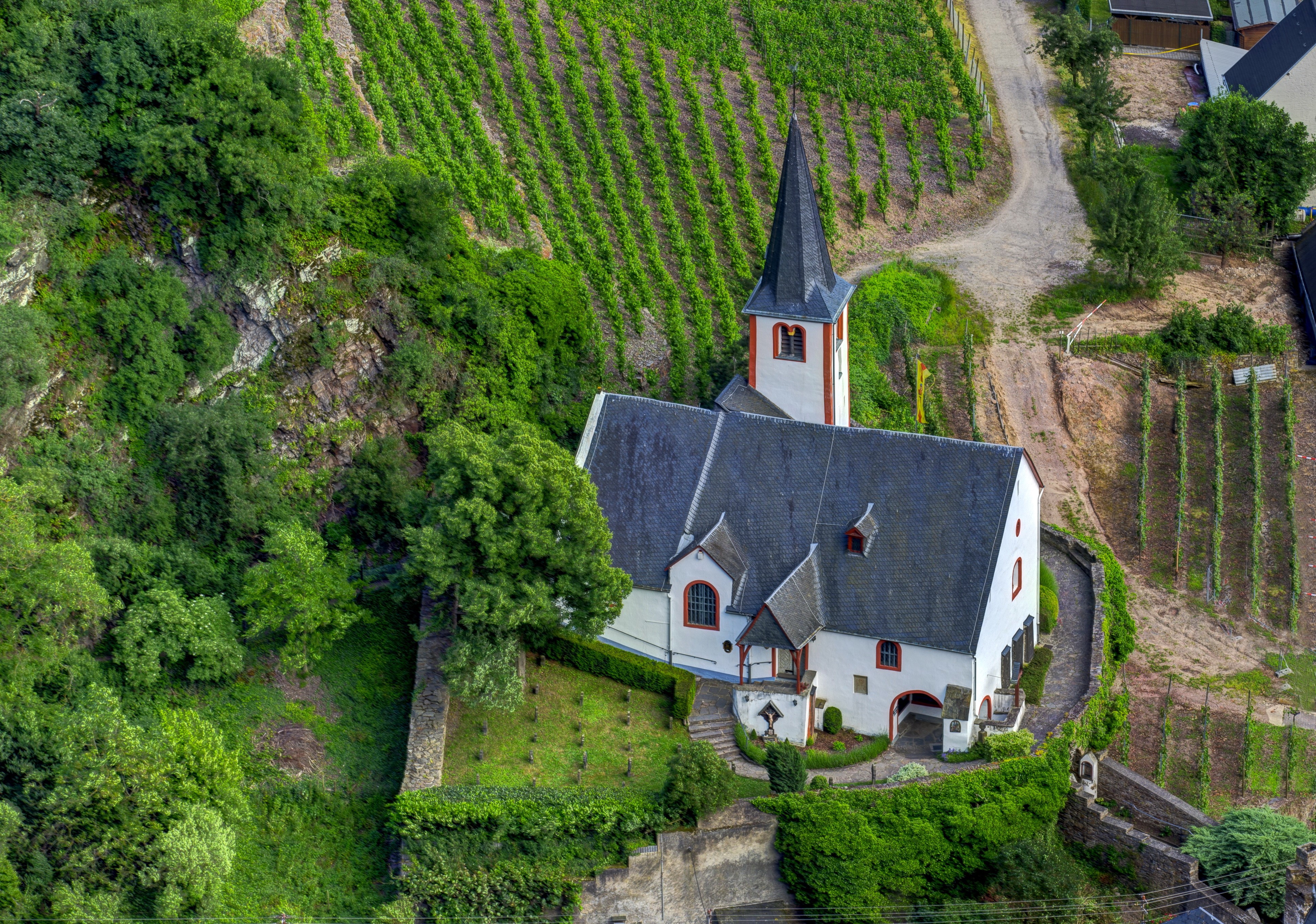 Church in German Vineyards from Above HD Wallpaper
