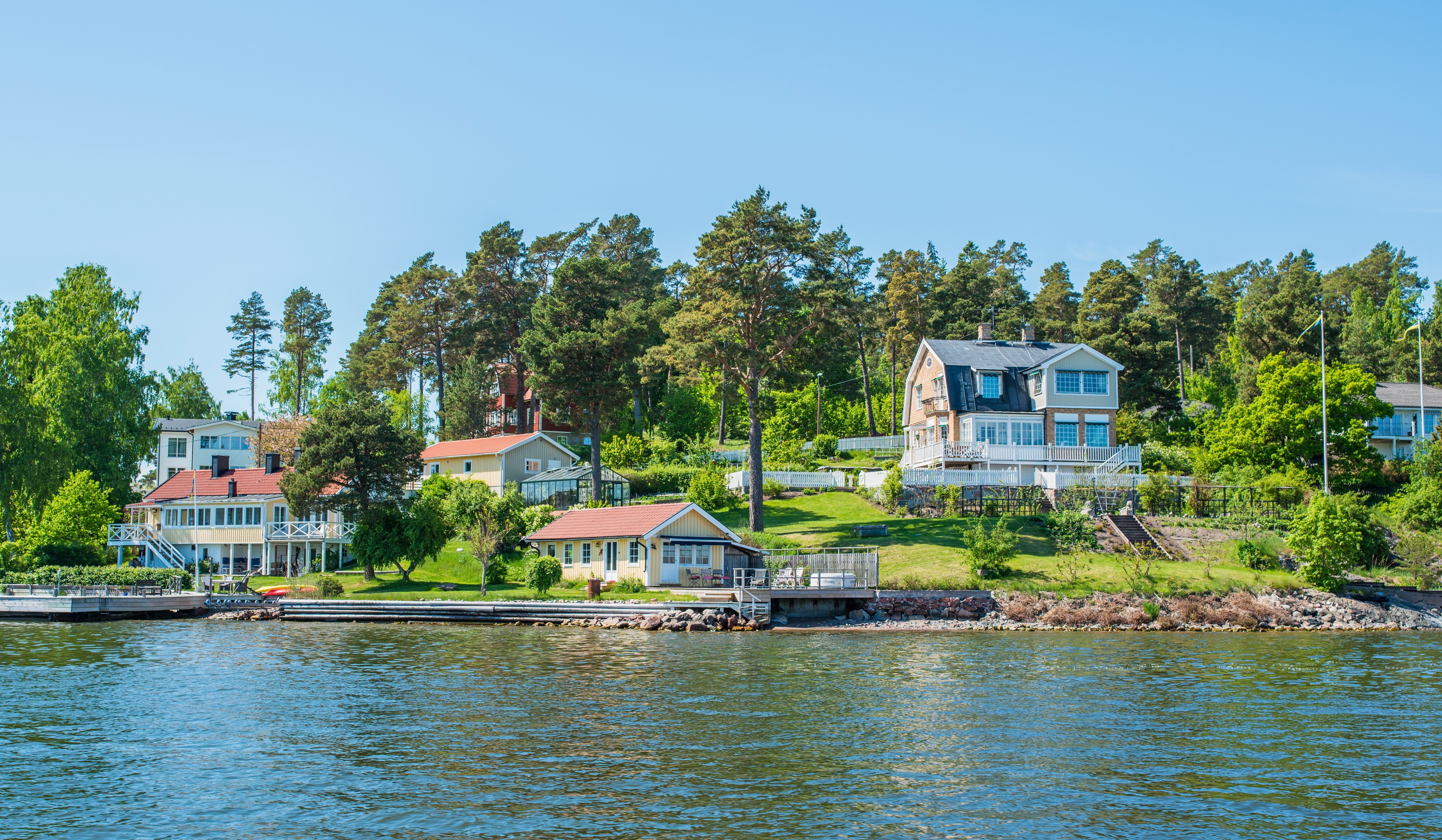 4K Vaxholm Sweden Waterfront Houses HD Wallpaper