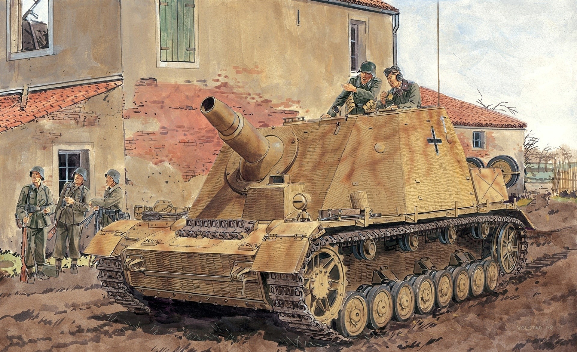 German StuG III assault gun with soldiers HD Wallpaper