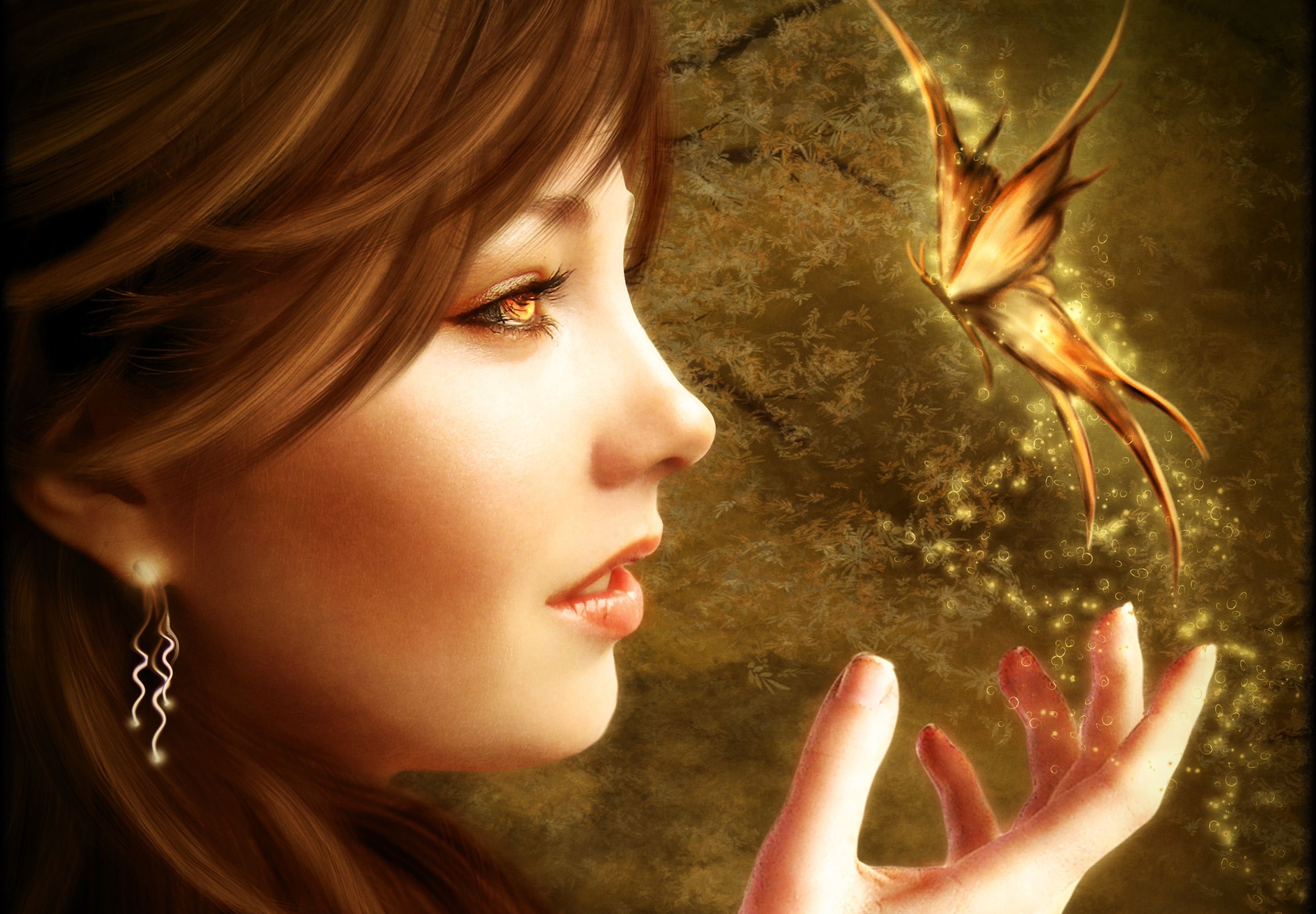 Woman with a magical butterfly HD Wallpaper