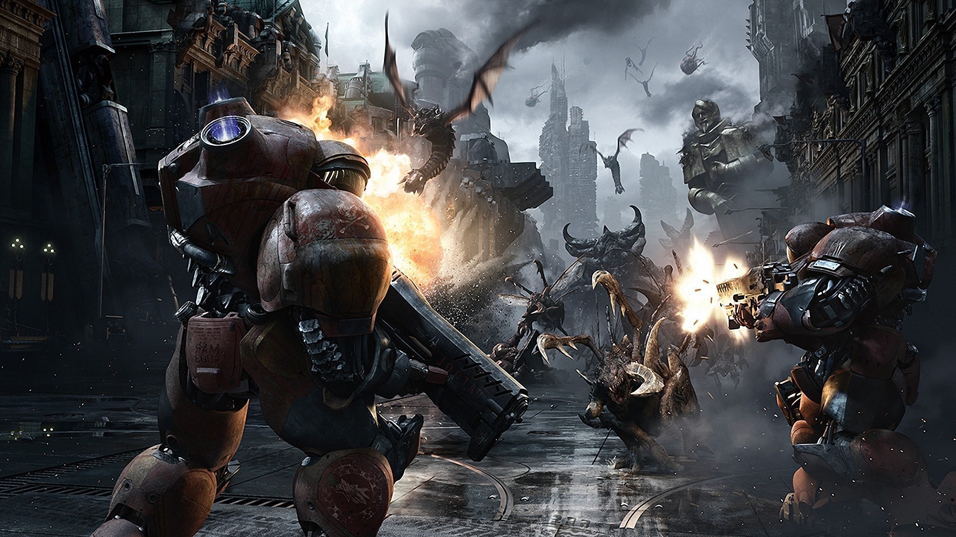 StarCraft warriors in armored suits fighting monsters and dragons HD Wallpaper