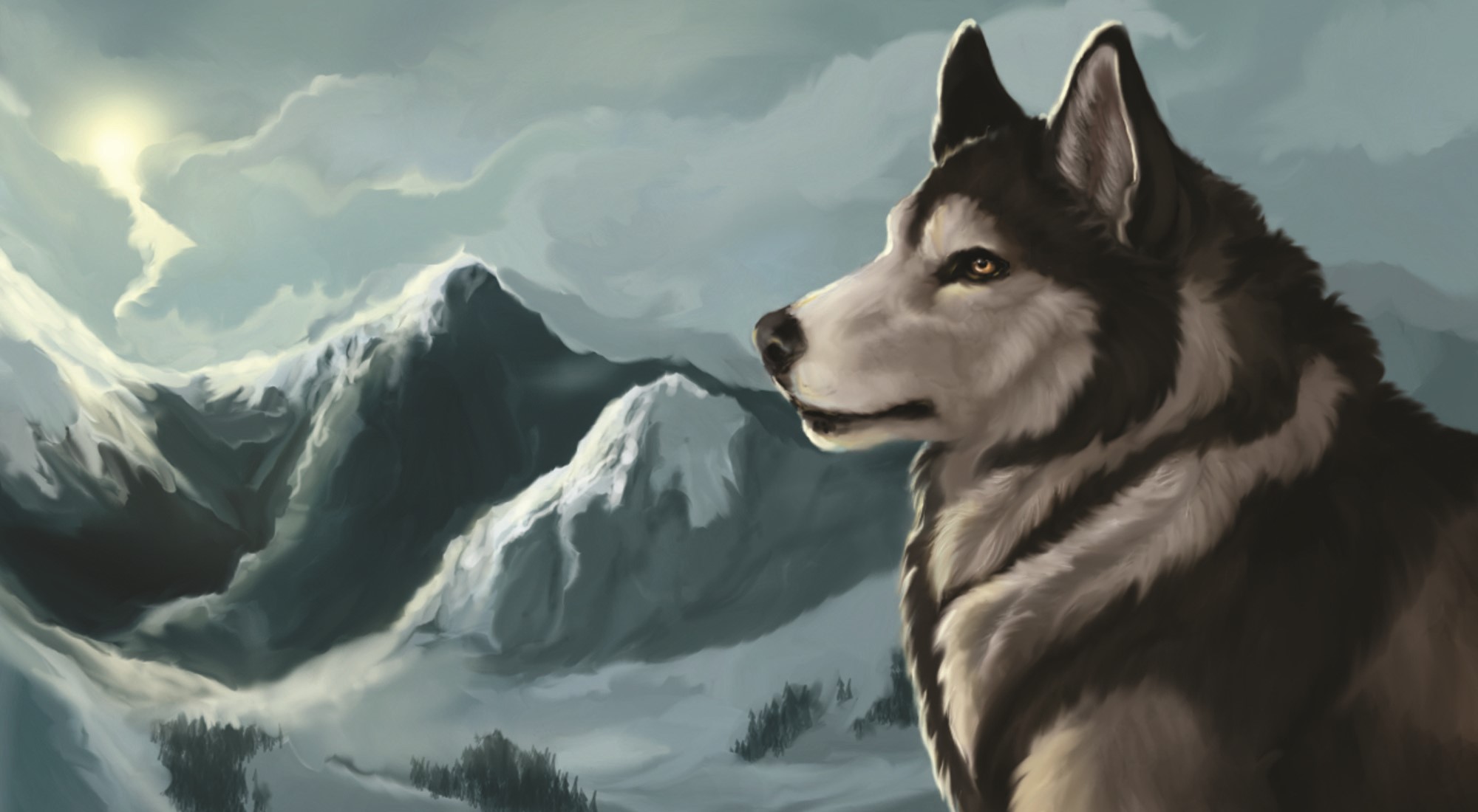 Husky dog in snowy mountains HD Wallpaper