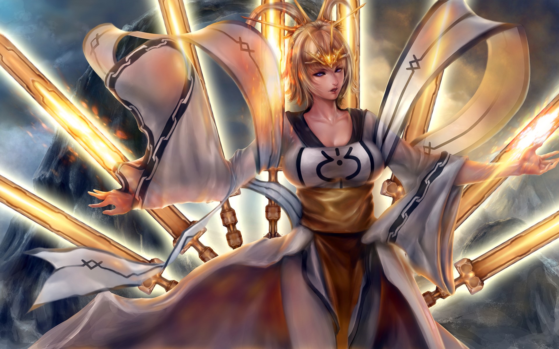 Woman with glowing swords HD Wallpaper