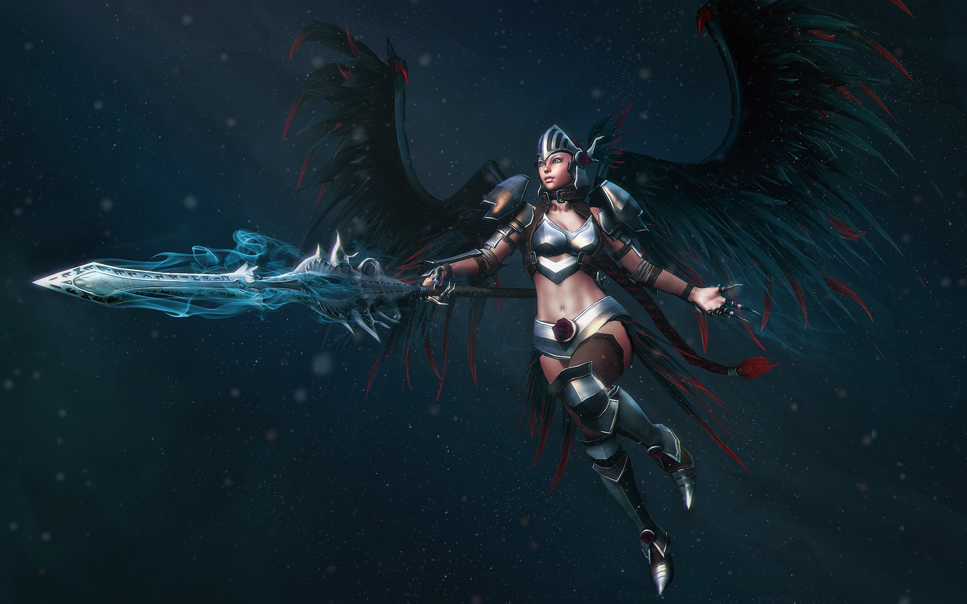 Warrior angel with black wings and glowing sword HD Wallpaper