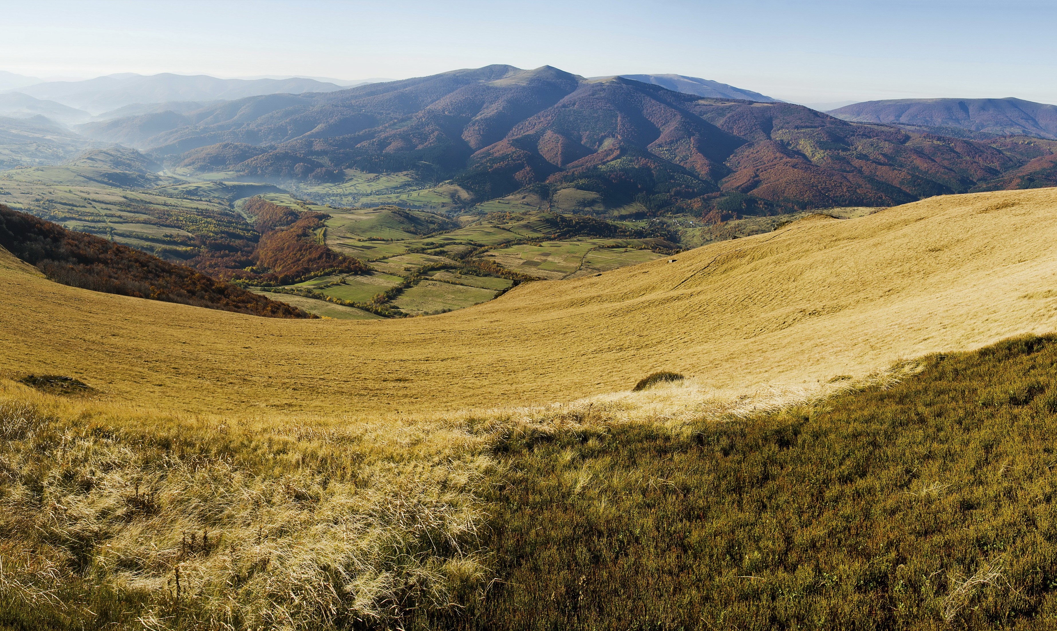 Mountains and valley in the Carpathians, Ukraine HD Wallpaper