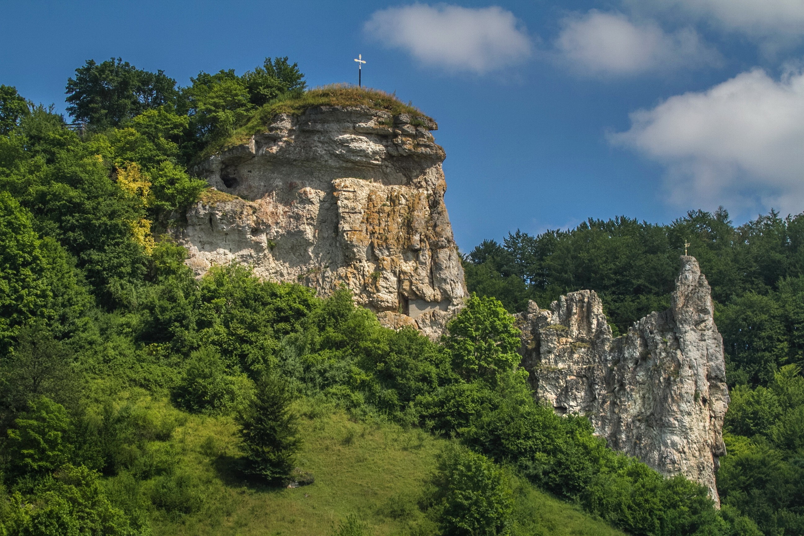 Rocky Crag with Cross in Bavaria, Germany HD Wallpaper