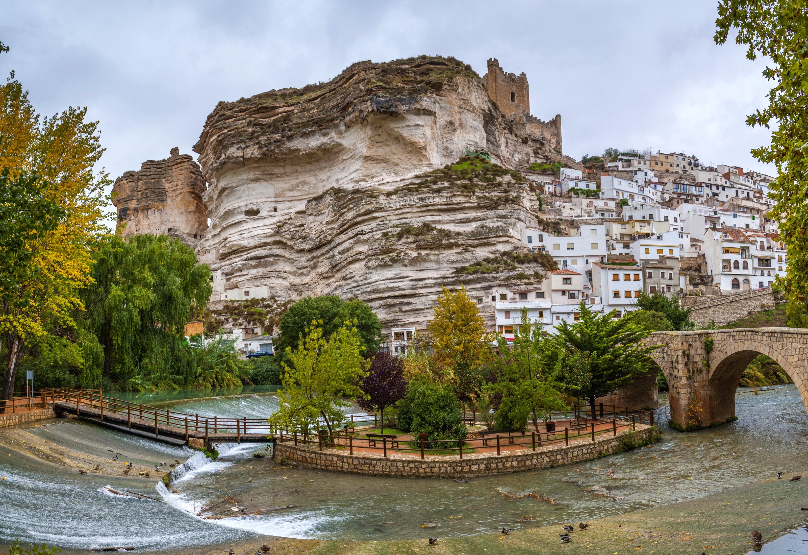 Albacete, Spain: Castle on a Cliff Overlooking a River HD Wallpaper
