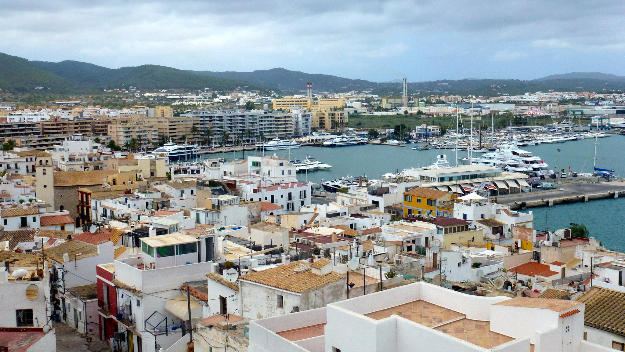 Ibiza Balearic Islands Spain houses and harbor HD Wallpaper