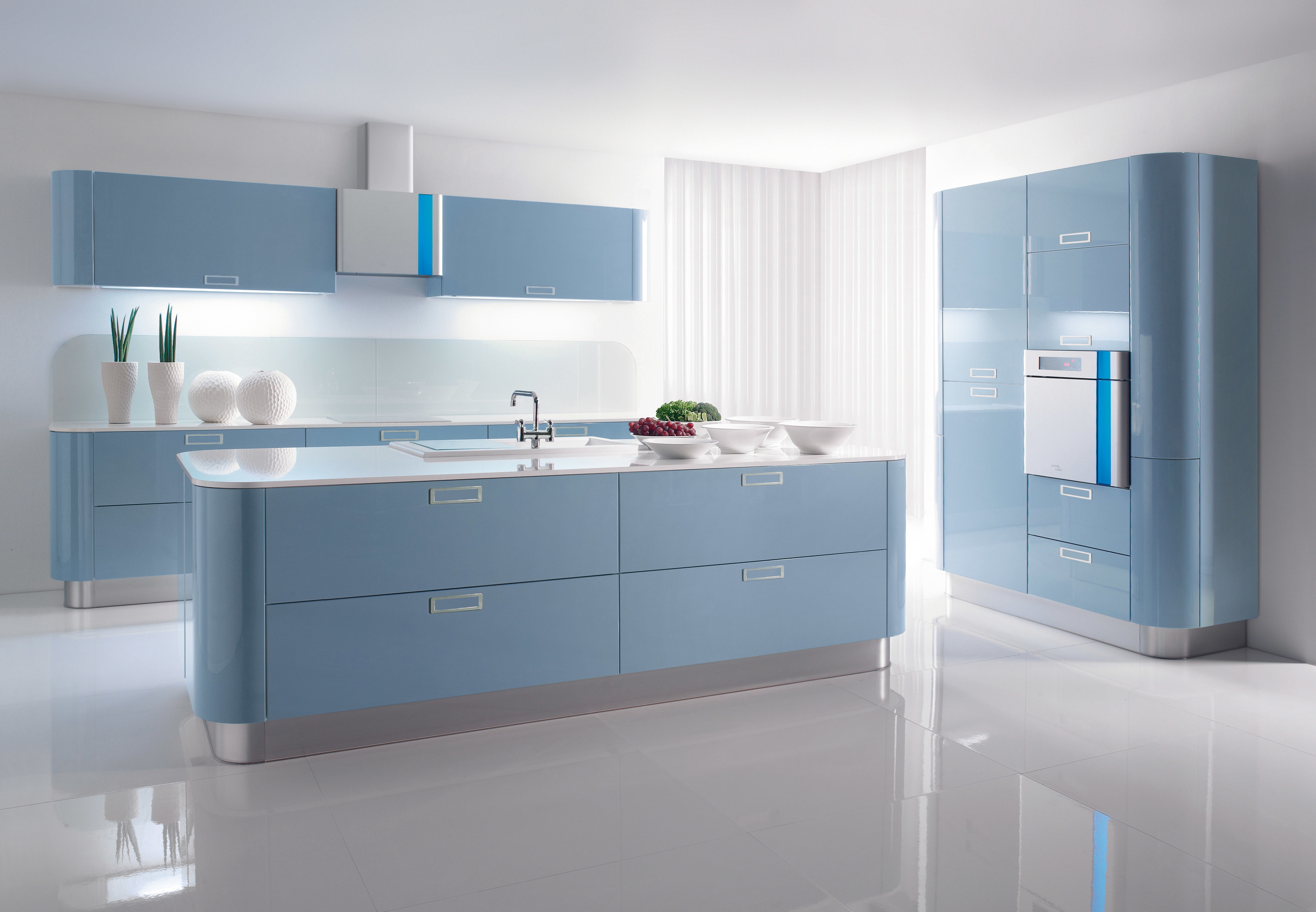 Modern Blue High-Tech Kitchen Interior Design HD Wallpaper