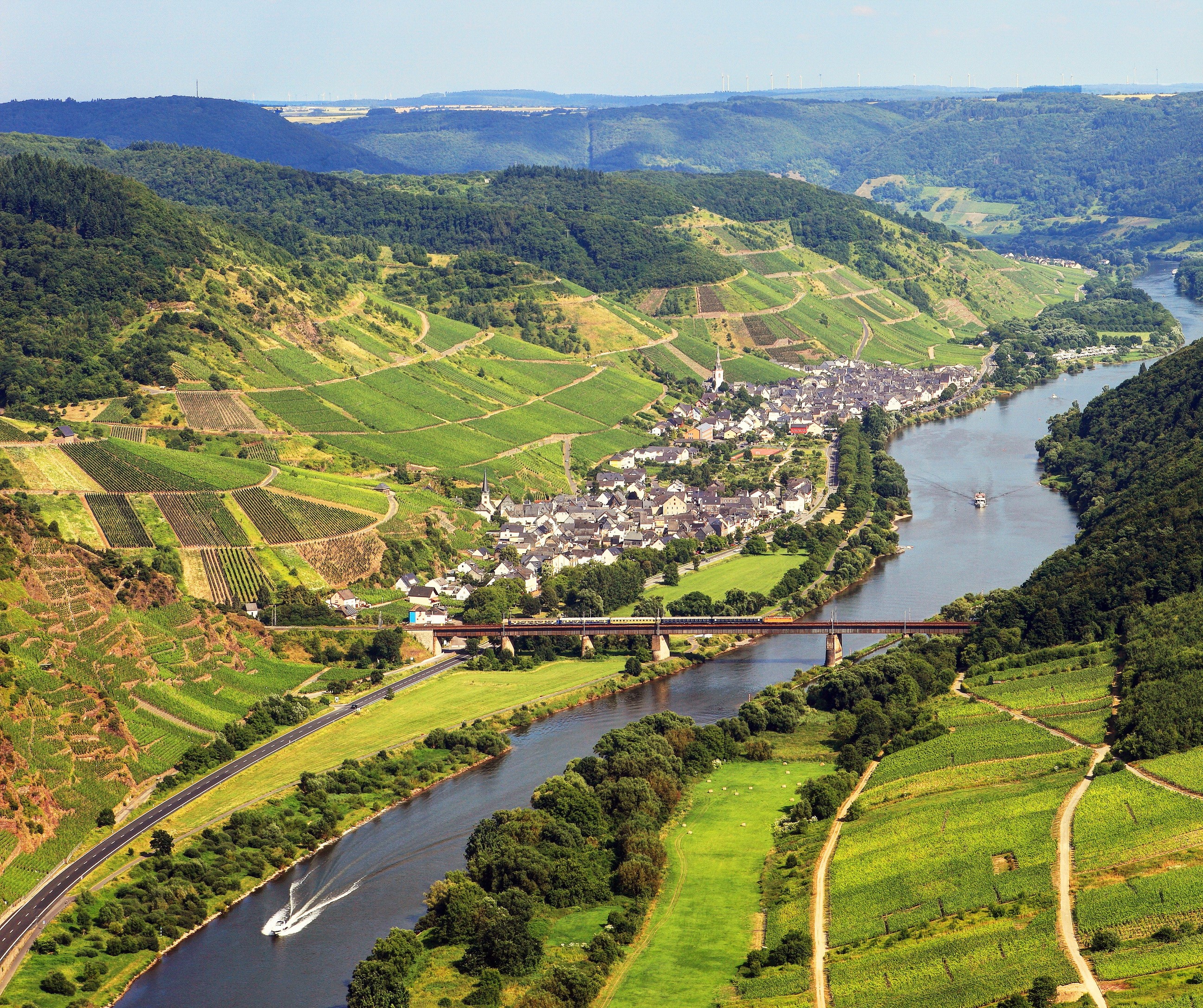 Bremm, Germany: River valley with vineyards and town HD Wallpaper