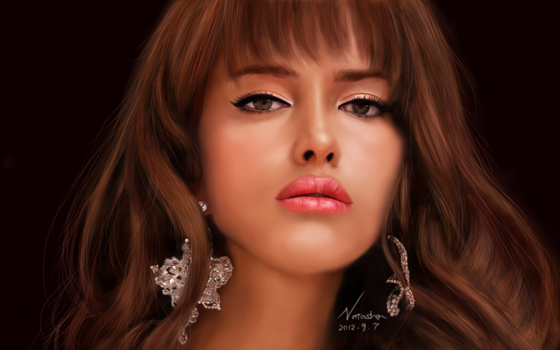 Portrait of a brown-haired woman with earrings HD Wallpaper