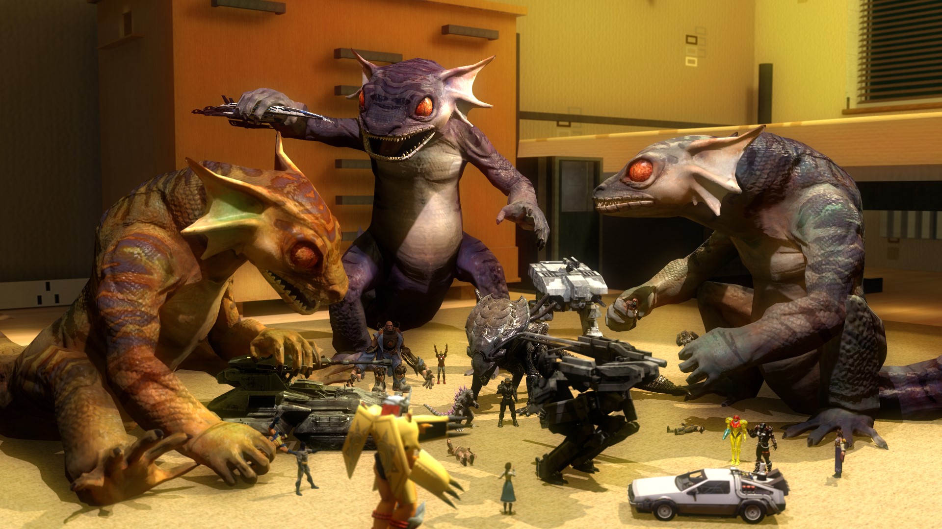 Giant Reptiles and Toy Soldiers Battle HD Wallpaper