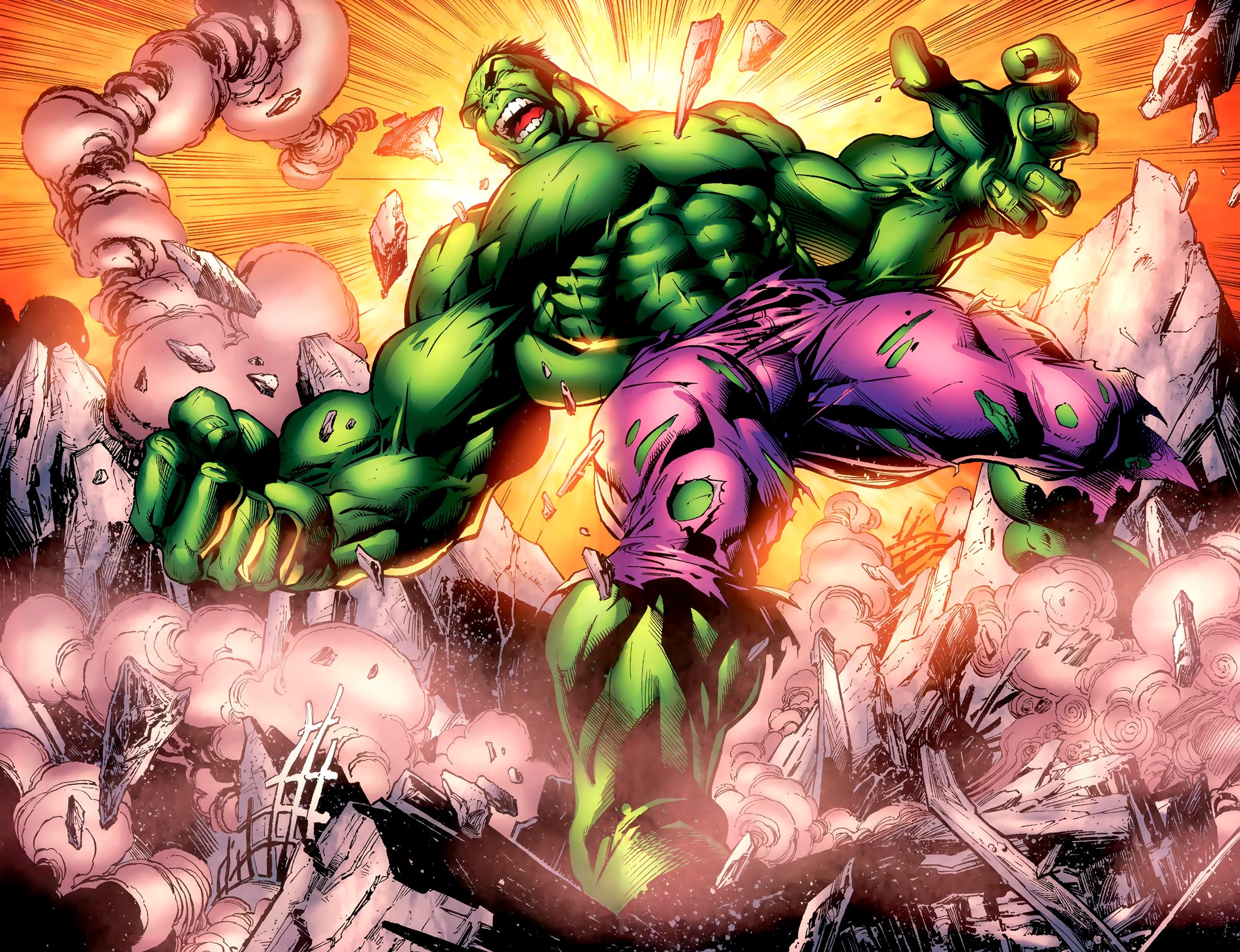 The Hulk smashing through debris HD Wallpaper