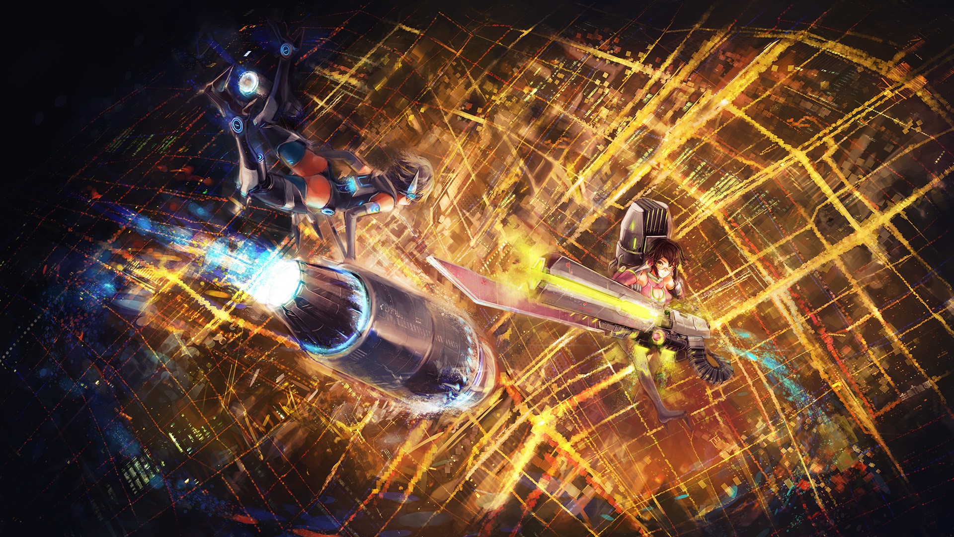 Girl piloting a mech with a jet engine HD Wallpaper