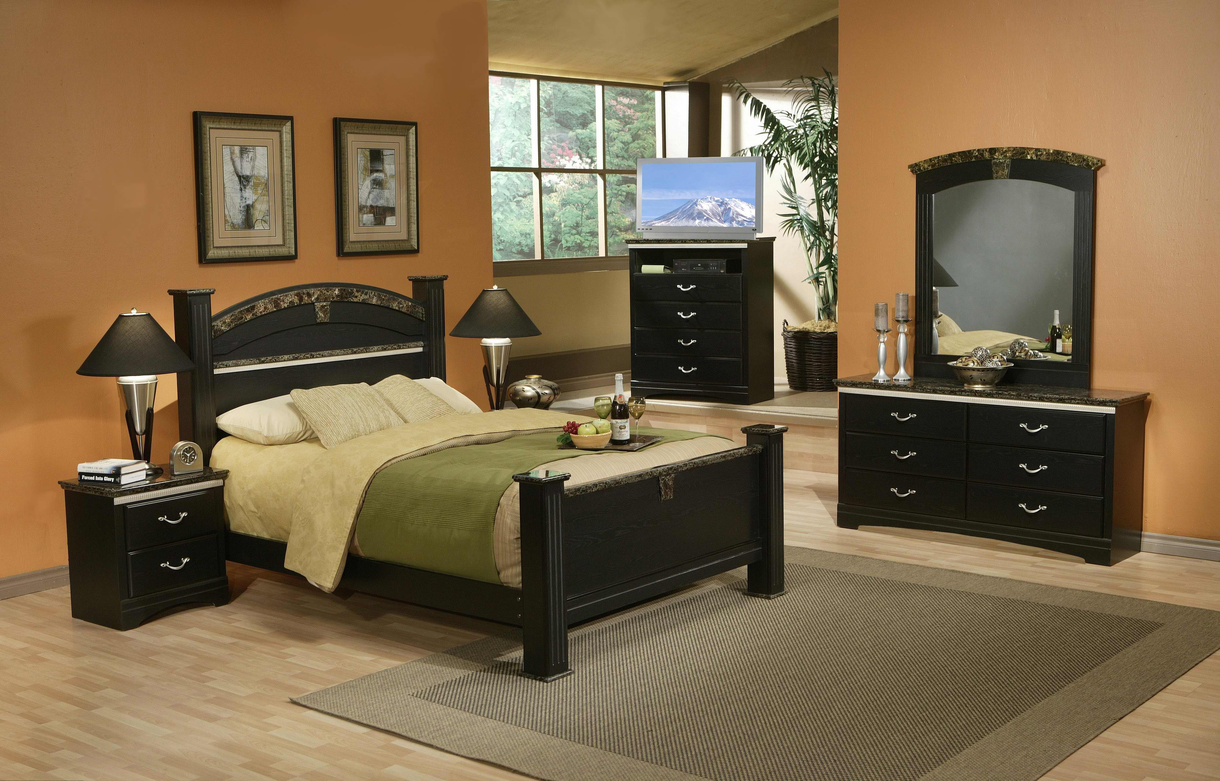 Bedroom Interior with Bed and Dresser HD Wallpaper