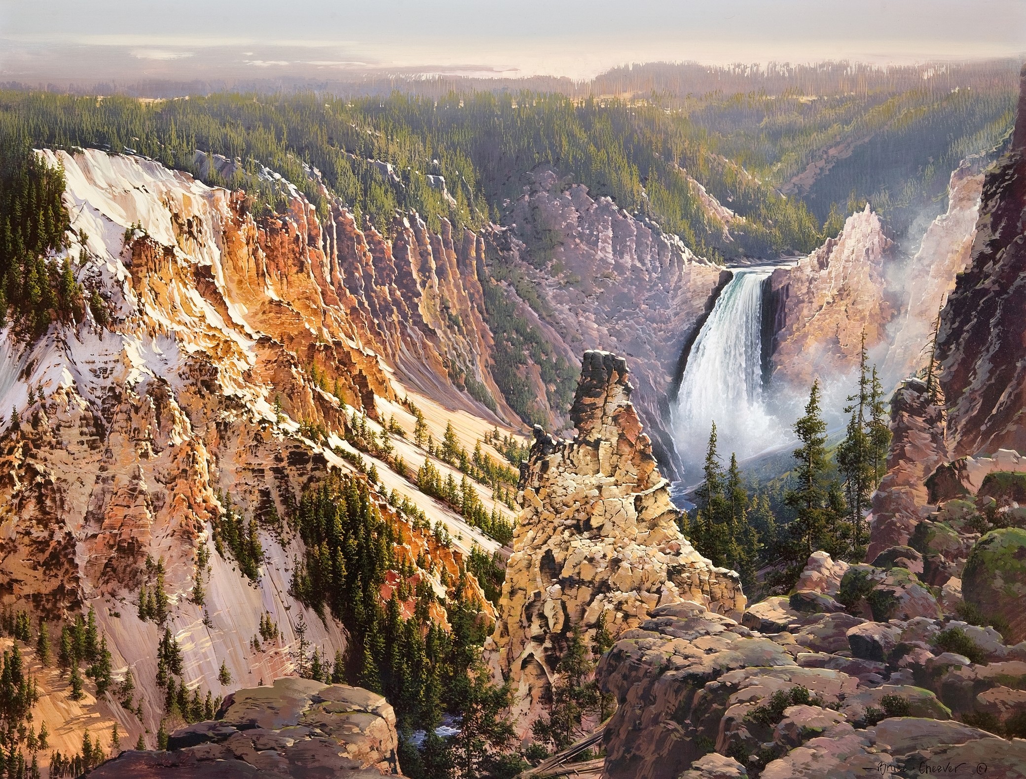 Lower Falls of the Yellowstone River in Yellowstone National Park HD Wallpaper