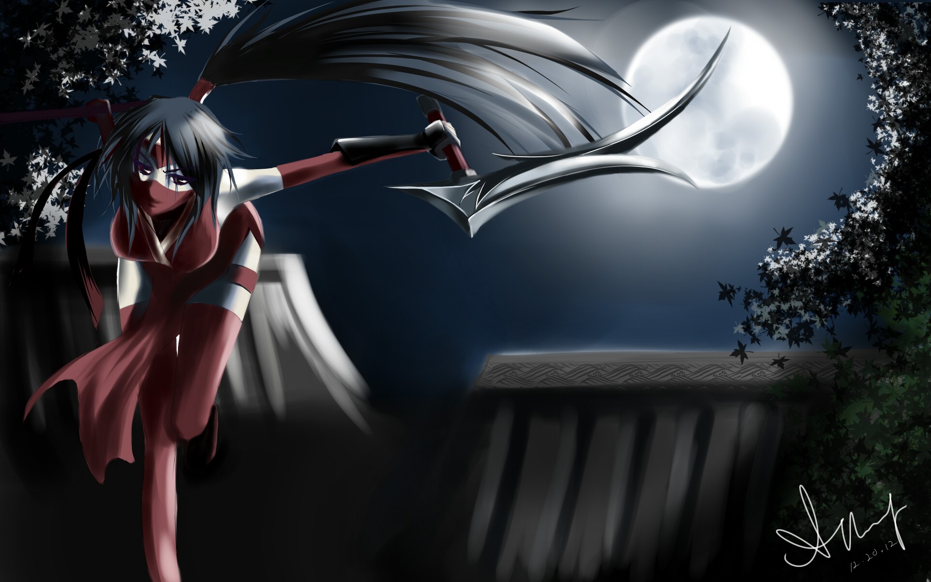 Akali from League of Legends under the moon HD Wallpaper