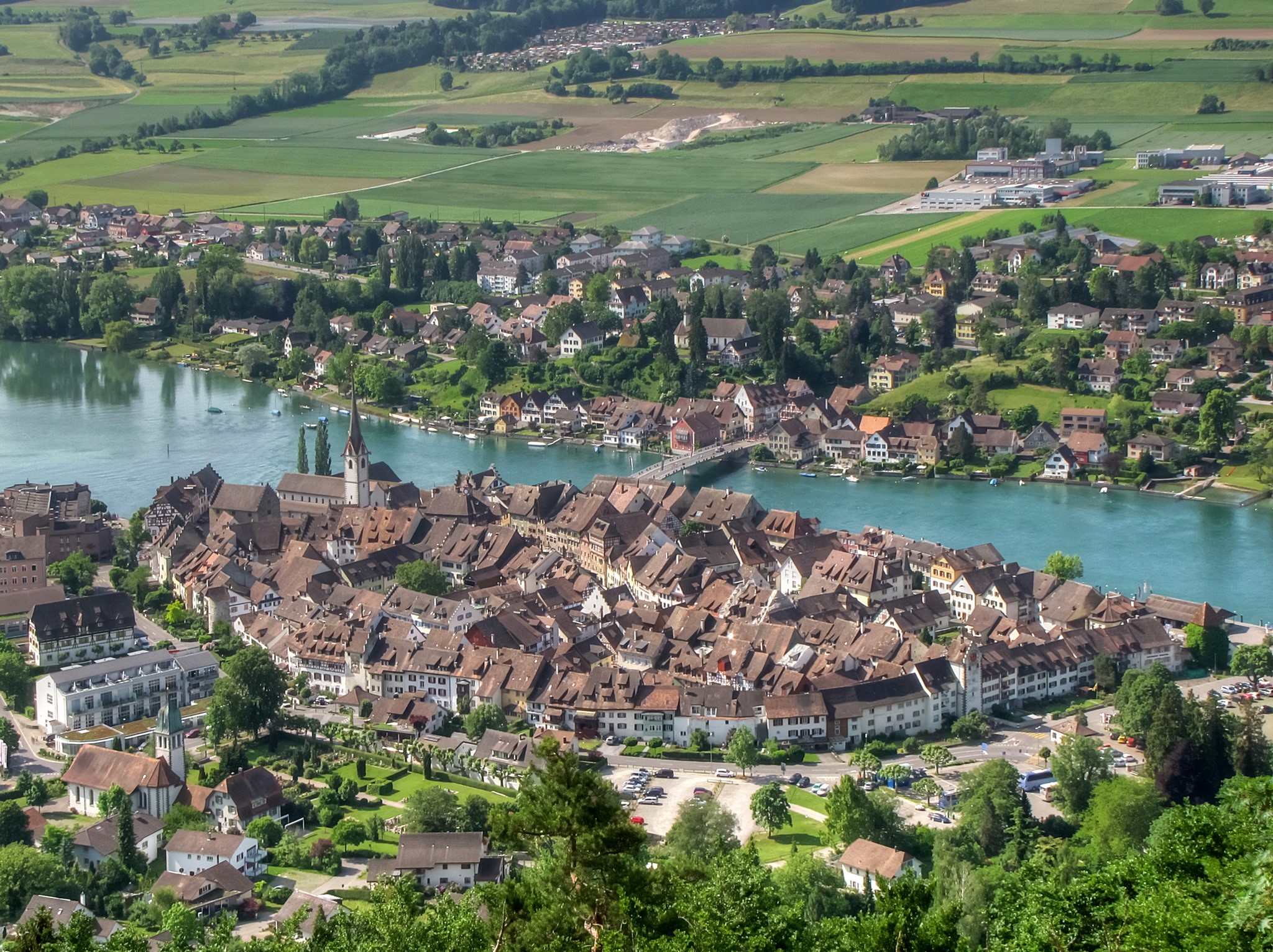 Stein am Rhein, Switzerland aerial view HD Wallpaper