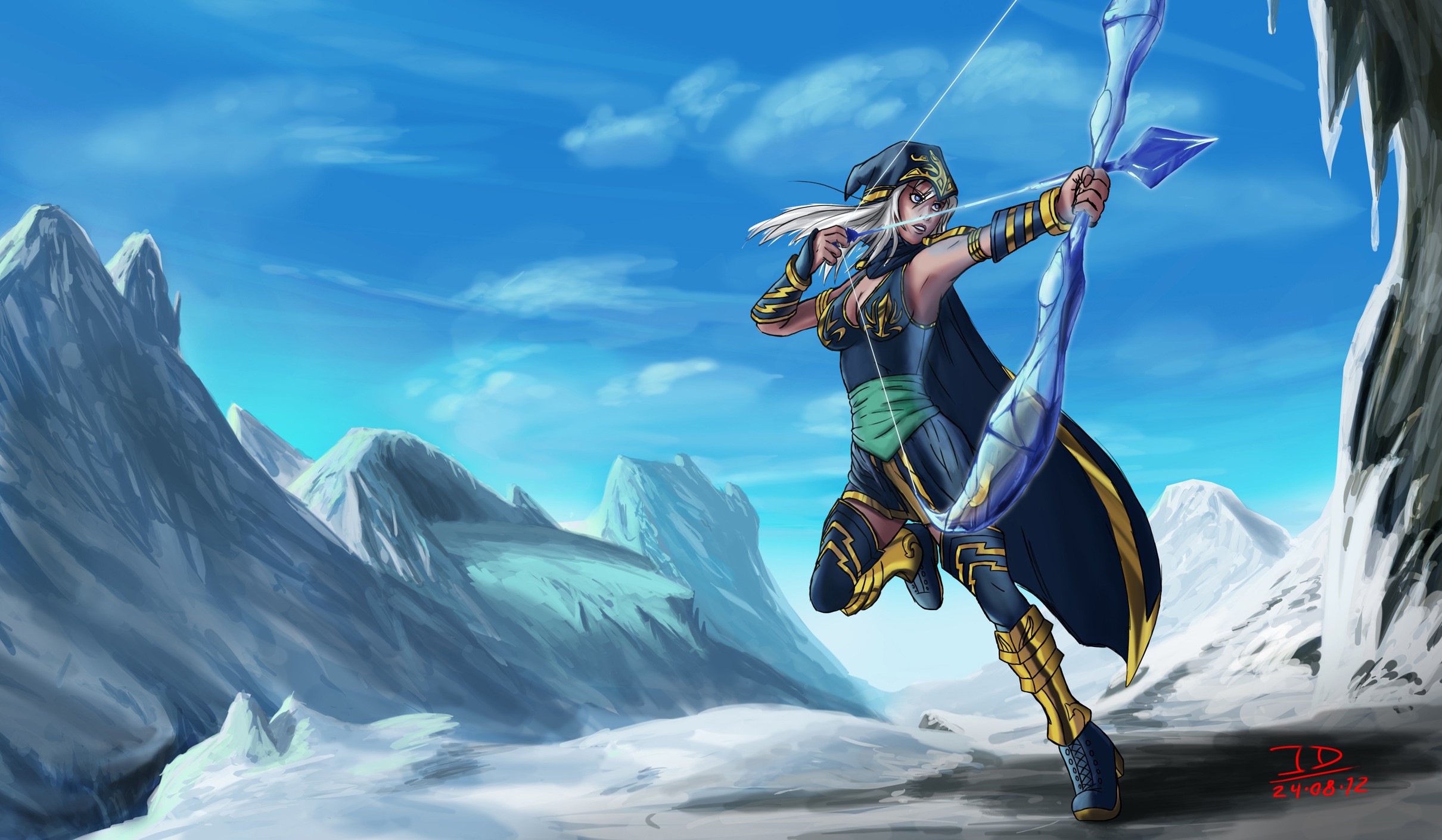Ashe from League of Legends in a snowy landscape HD Wallpaper