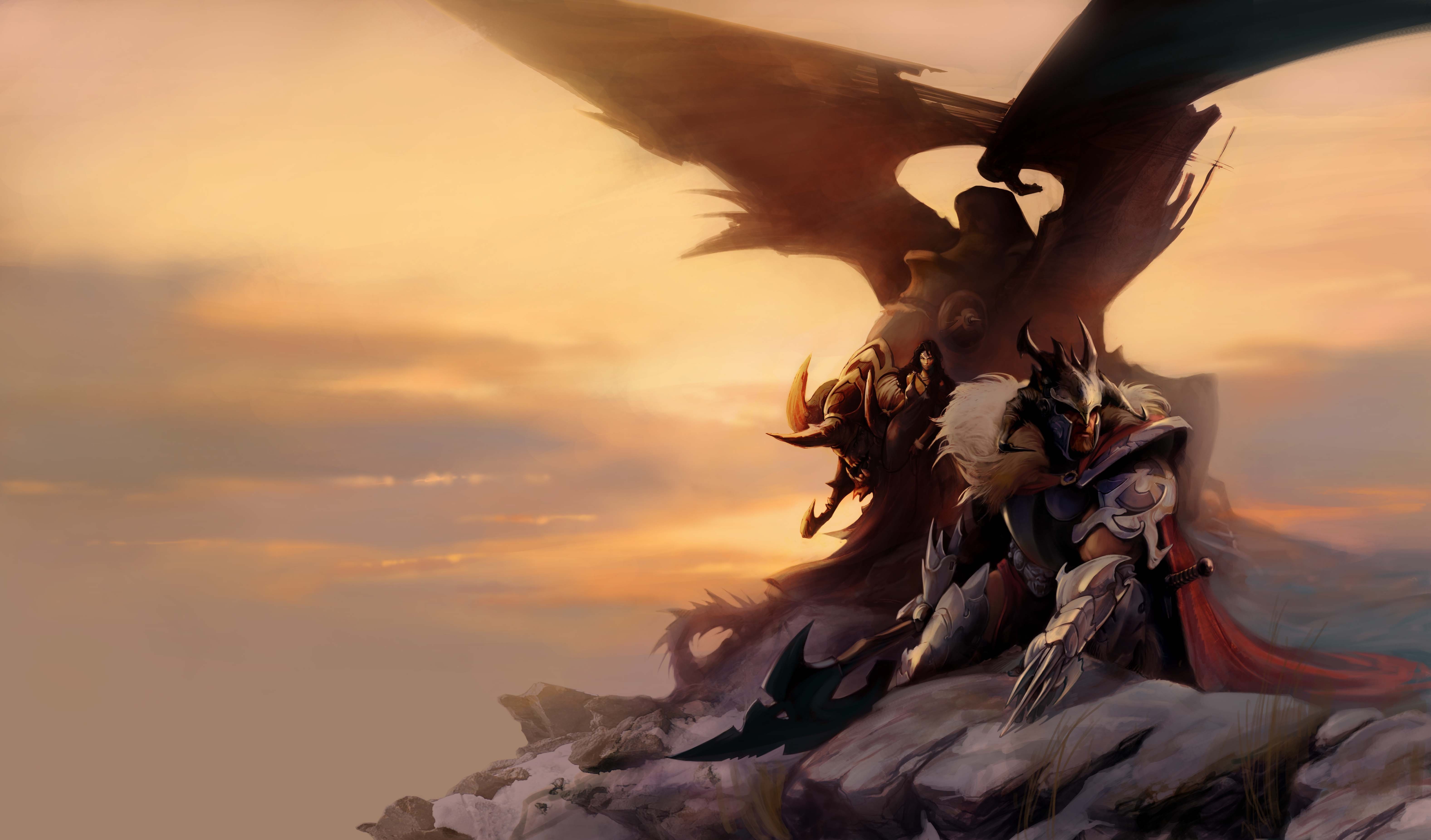 Warriors in Armor with Dragon HD Wallpaper
