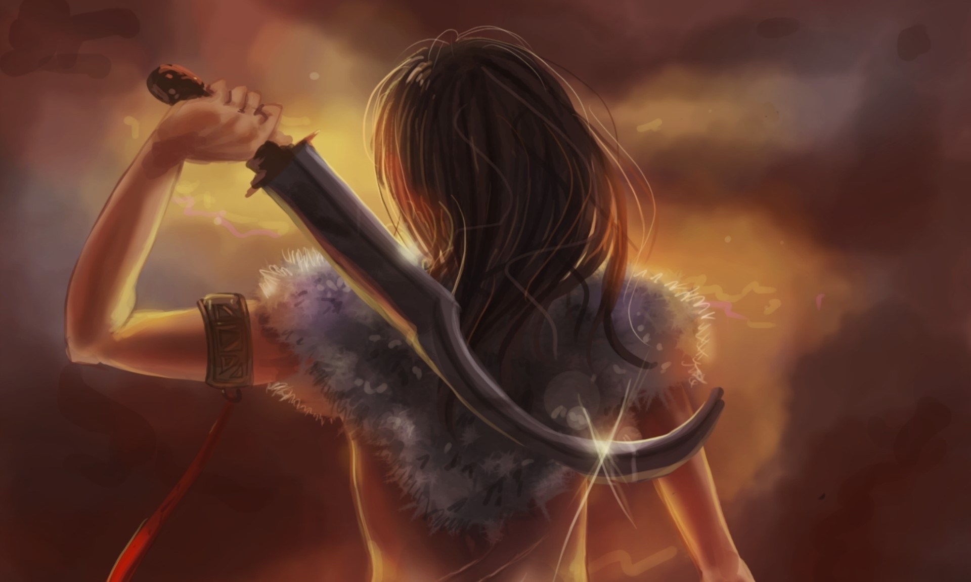 Warrior with sword and fur trim HD Wallpaper