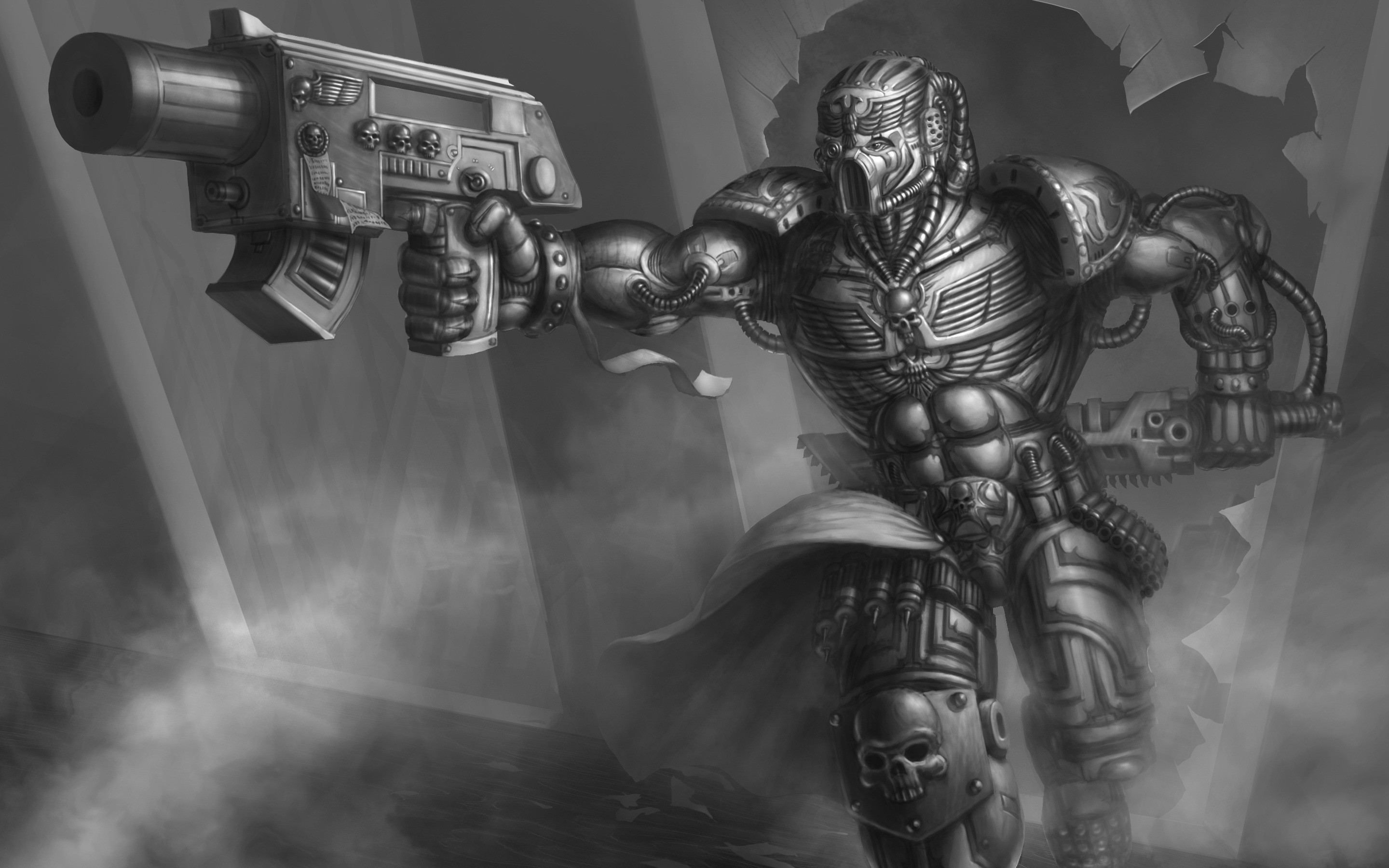 Warhammer 40000 warrior with assault rifle HD Wallpaper