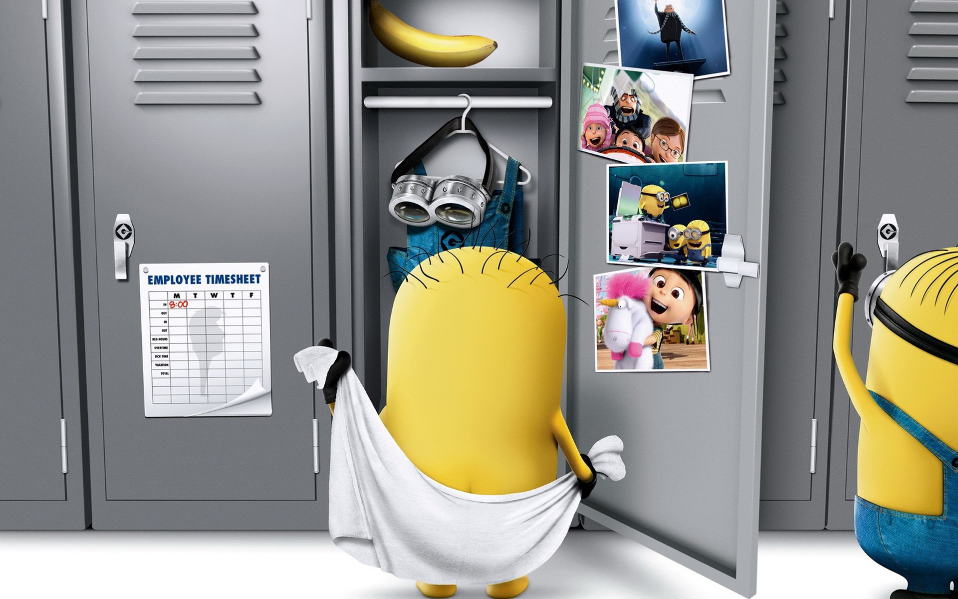 Minions from Despicable Me 2 in a locker room HD Wallpaper