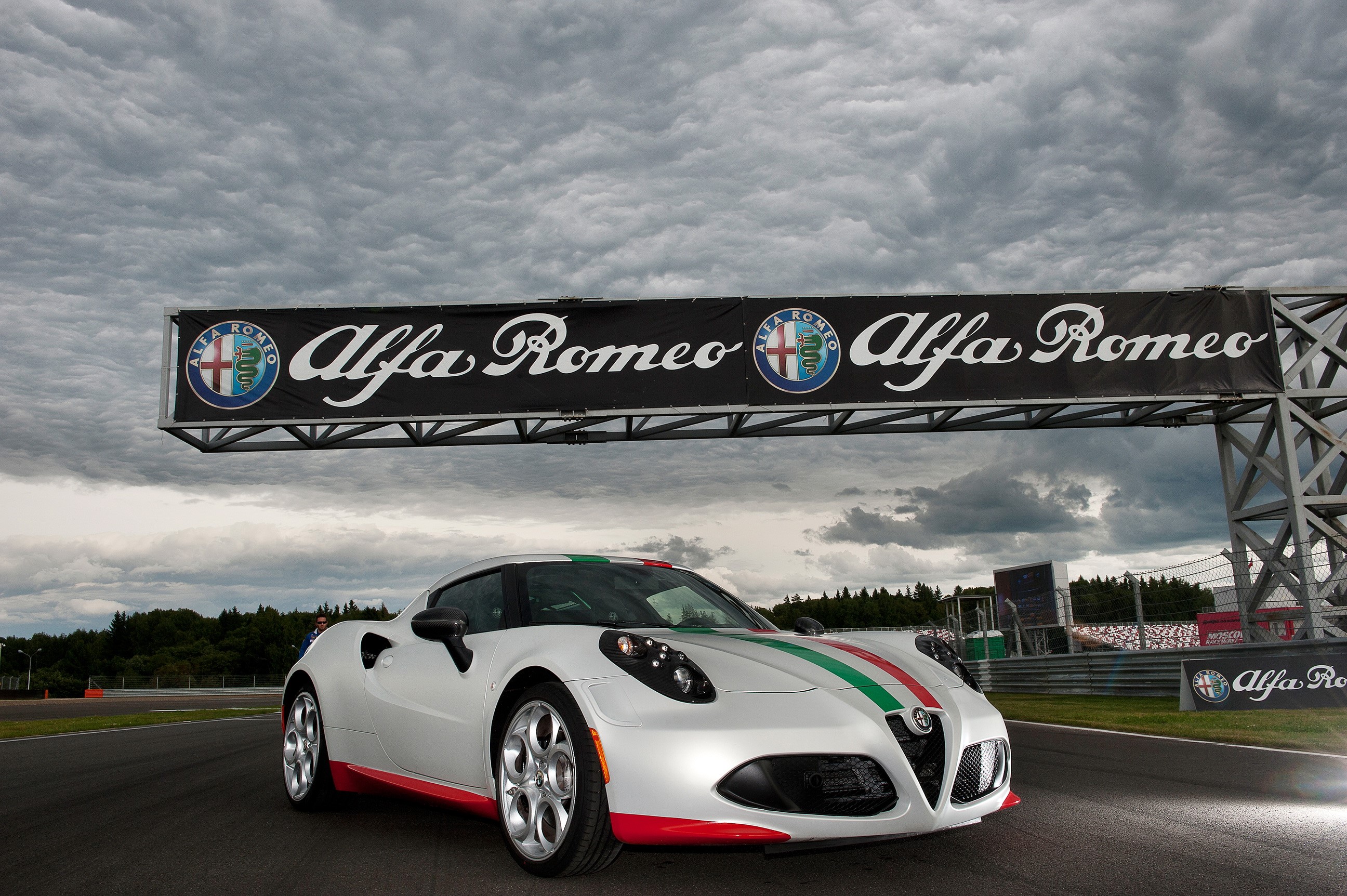 White Alfa Romeo 4C on a Race Track HD Wallpaper
