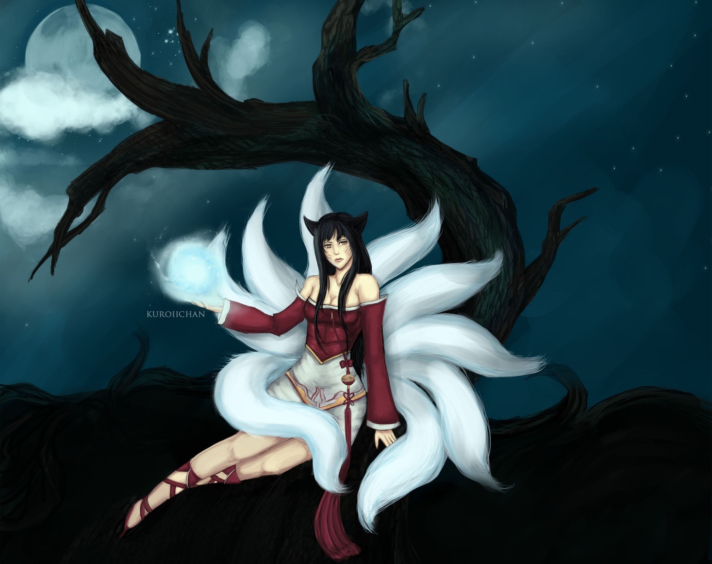 Ahri from League of Legends with a magic orb HD Wallpaper