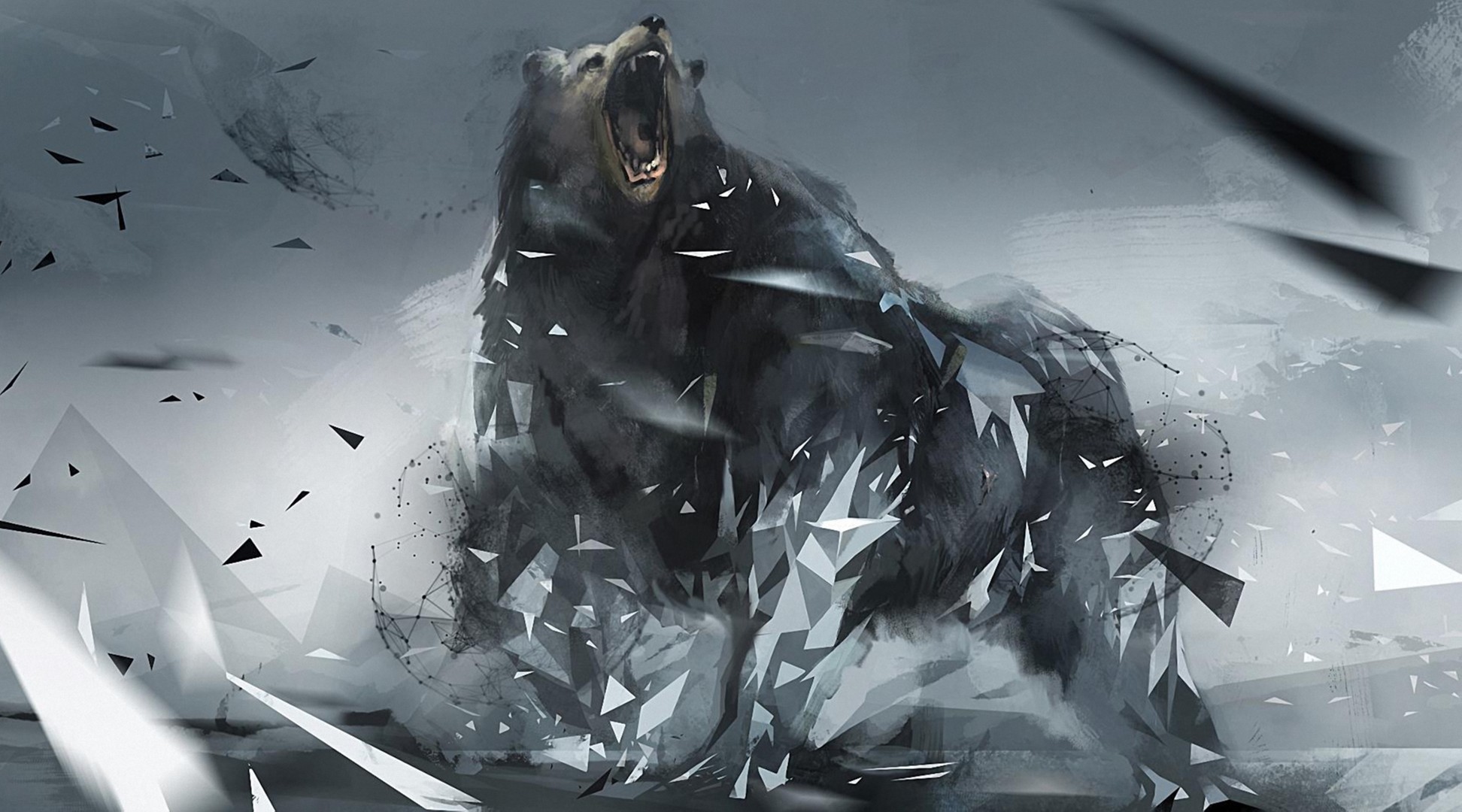 A bear made of geometric shapes roaring HD Wallpaper