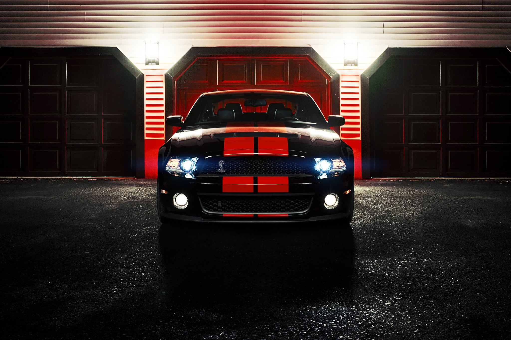 Black Ford Mustang GT500 with Red Stripes HD Wallpaper
