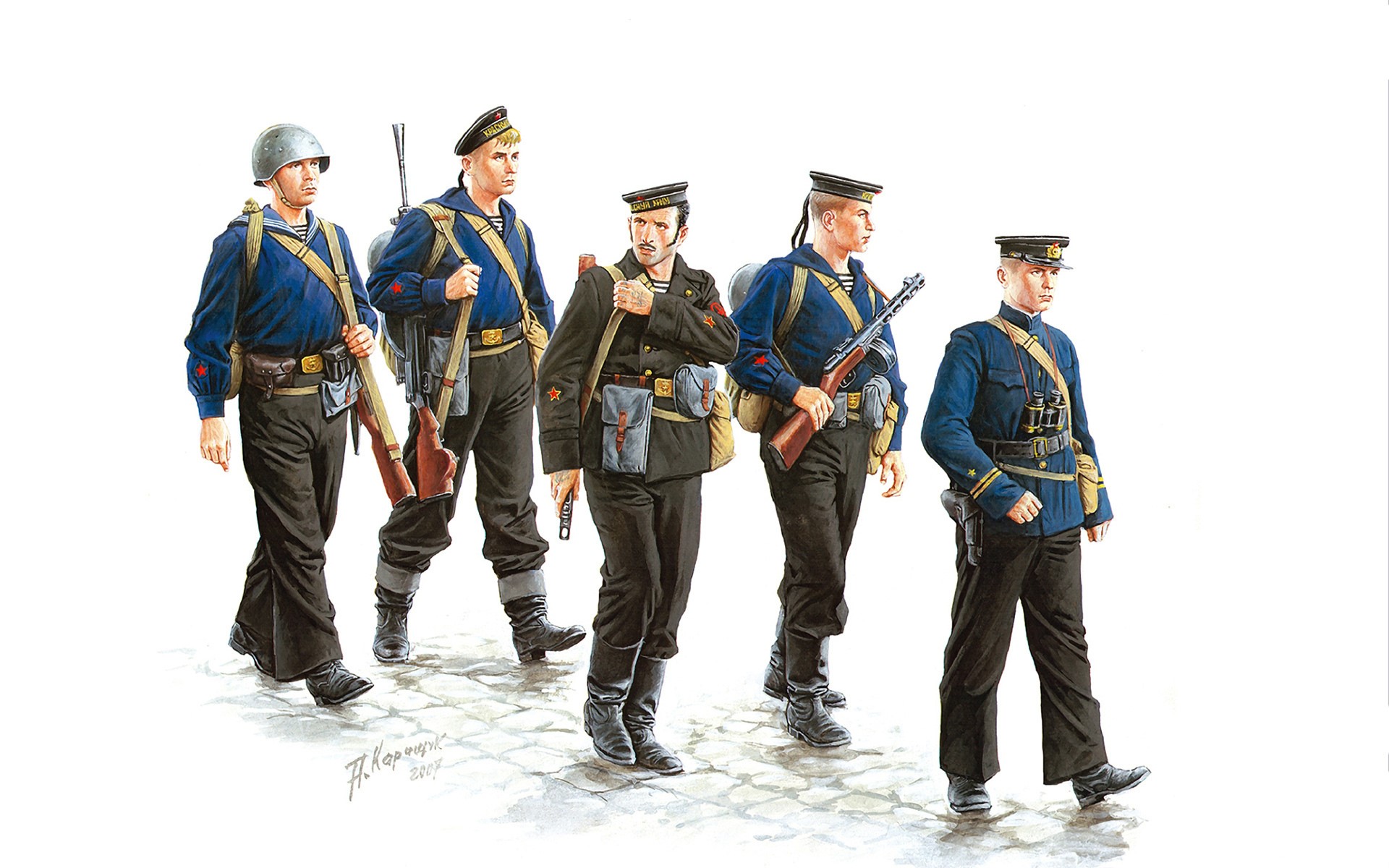Soviet sailors in uniform with weapons HD Wallpaper
