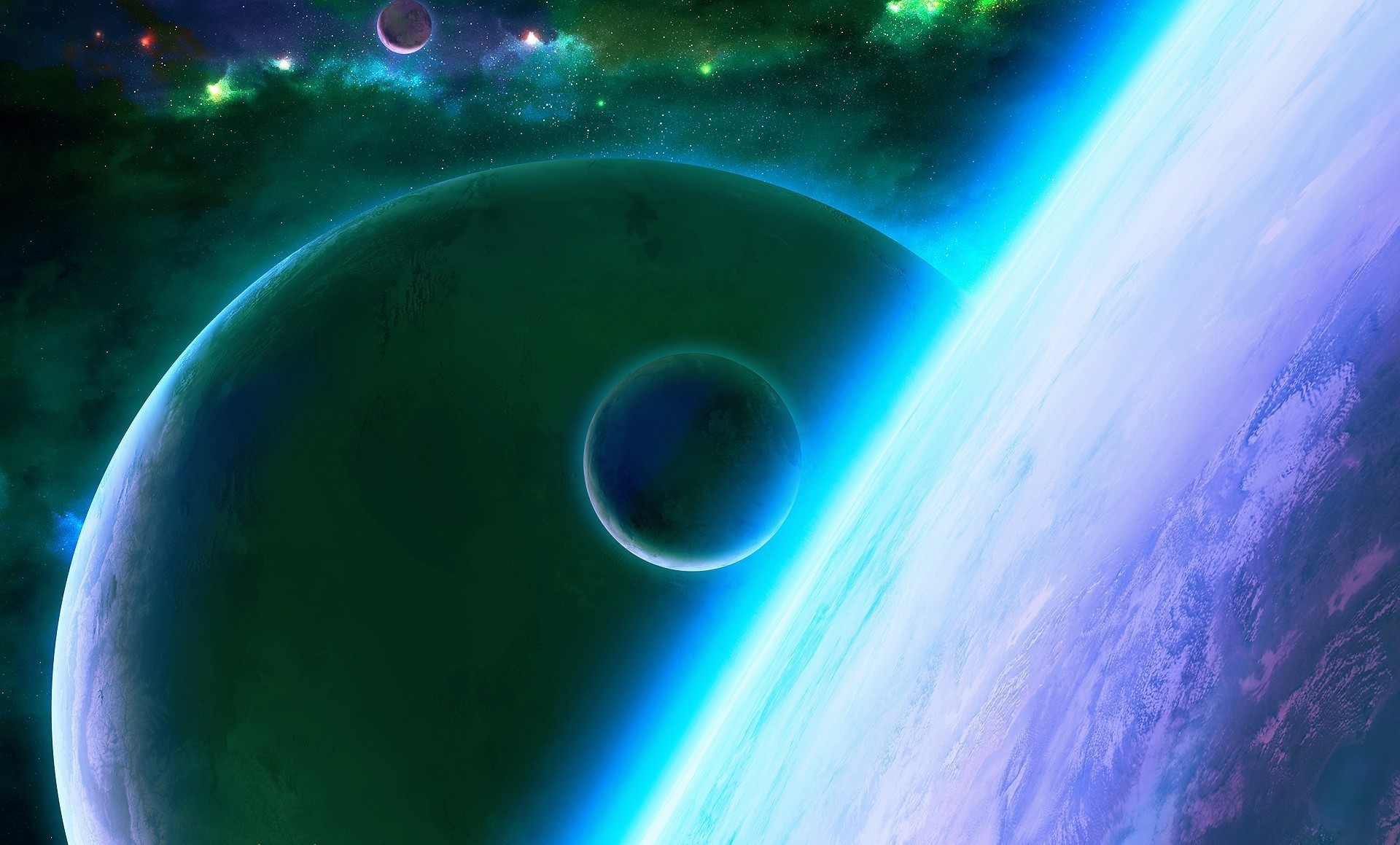 Planets and nebulae in deep space HD Wallpaper