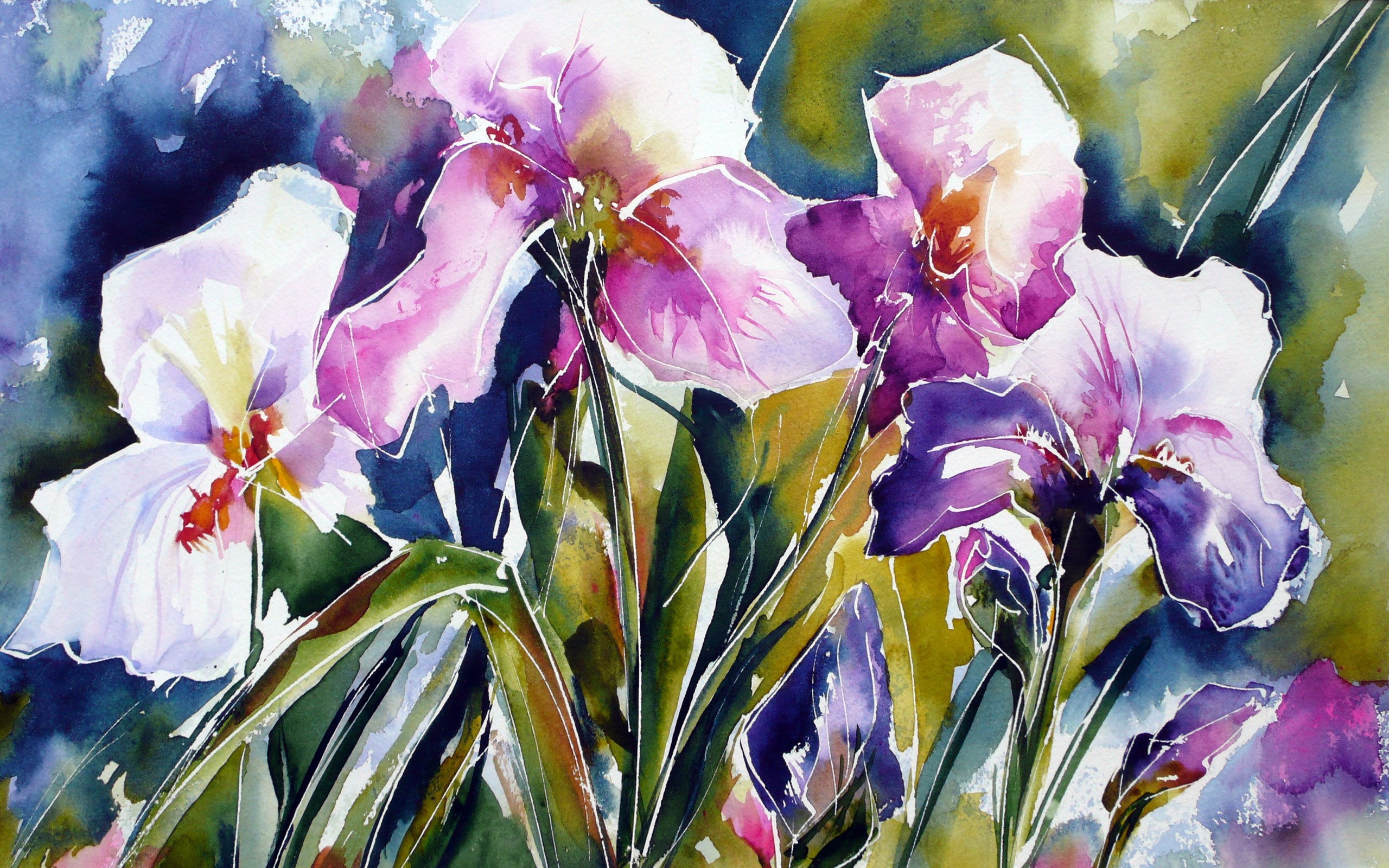 Watercolor painting of irises HD Wallpaper