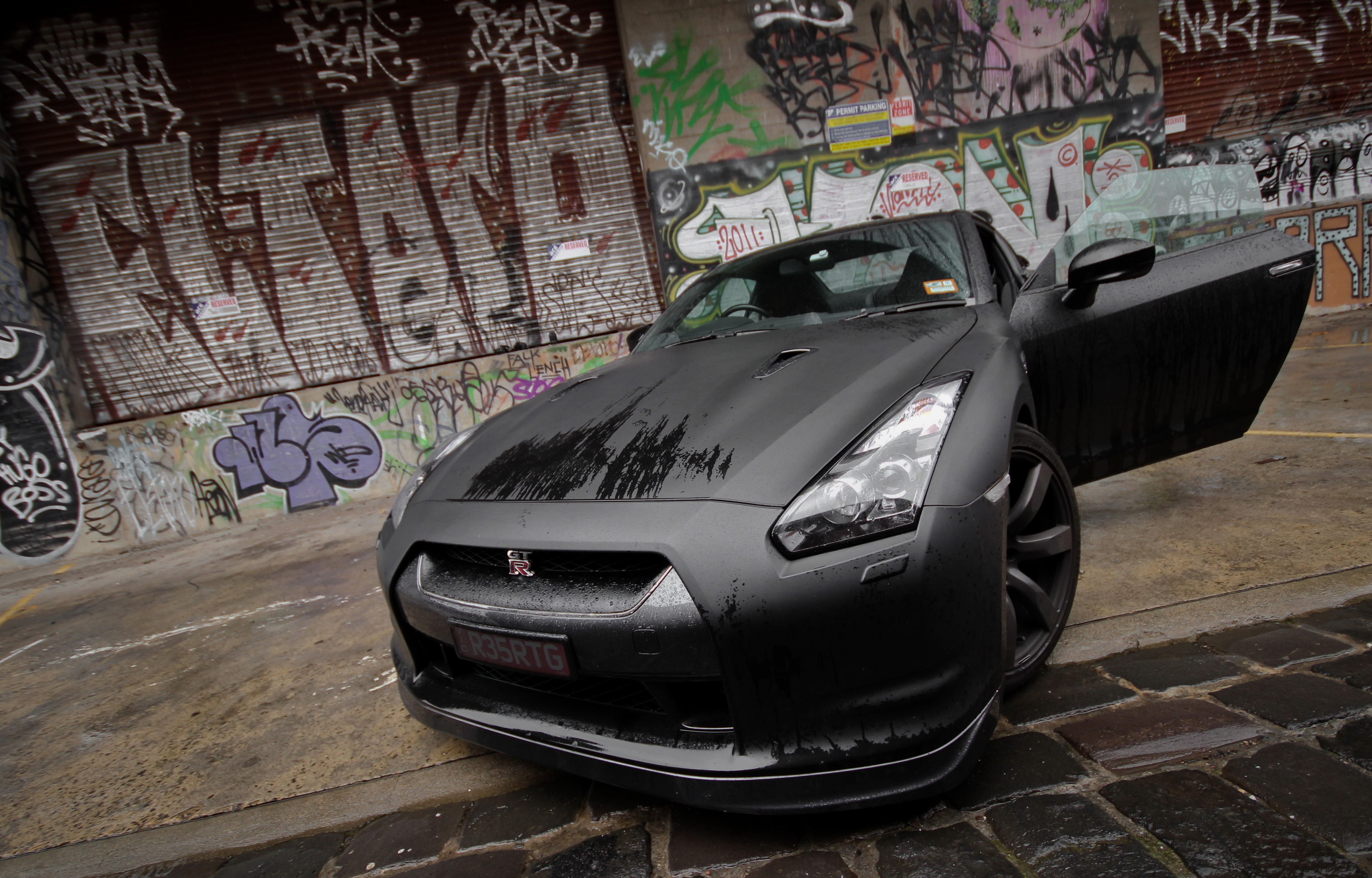 Black Nissan GT-R with Open Door HD Wallpaper