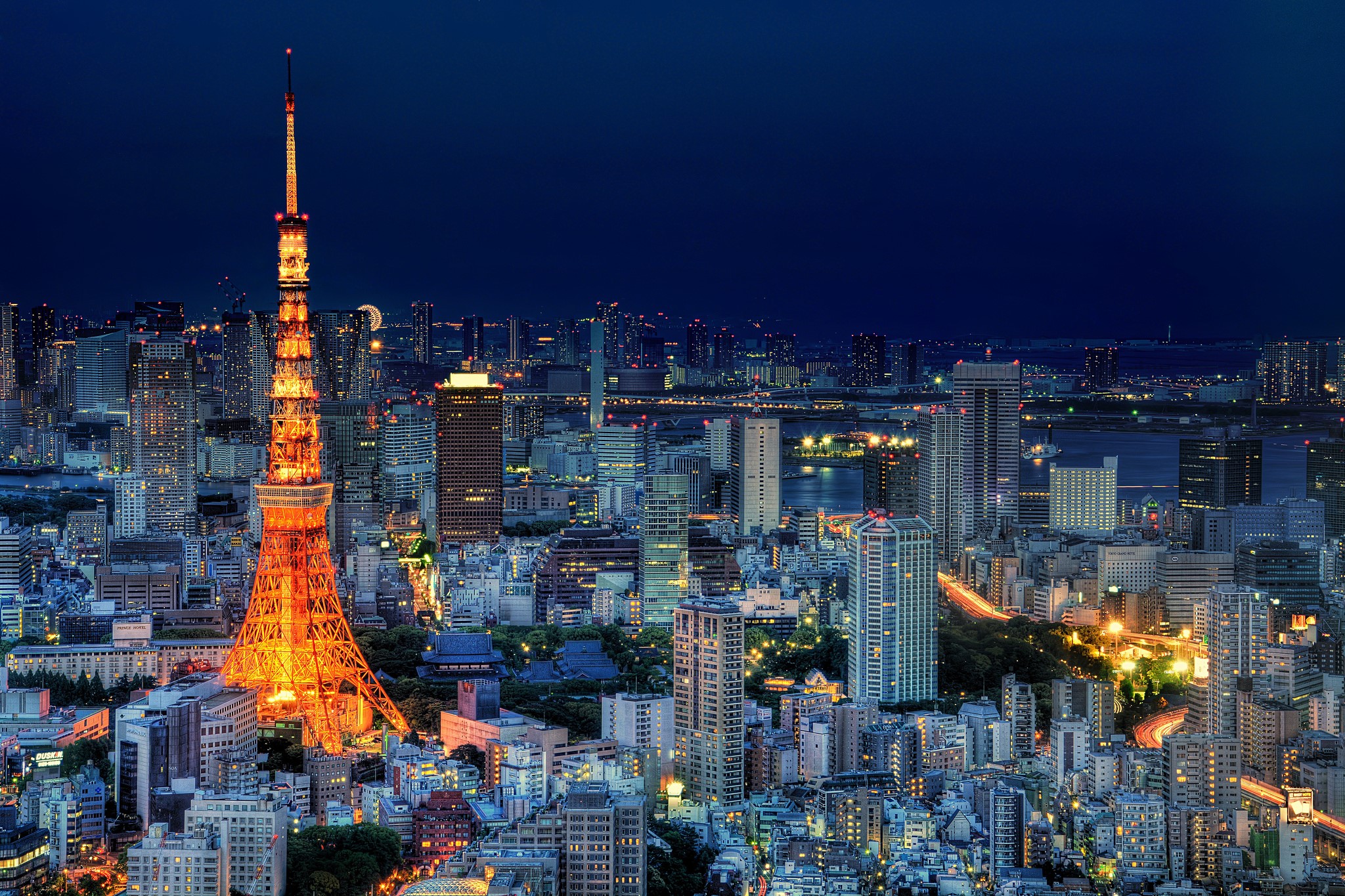 Tokyo Tower and cityscape at night, Japan HD Wallpaper